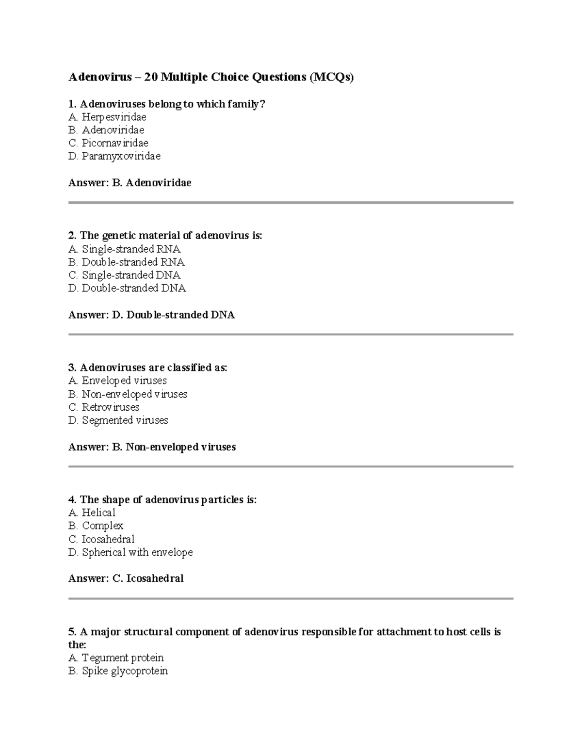 Adenovirus MCQs: Key Concepts and Answers for Study - Studocu