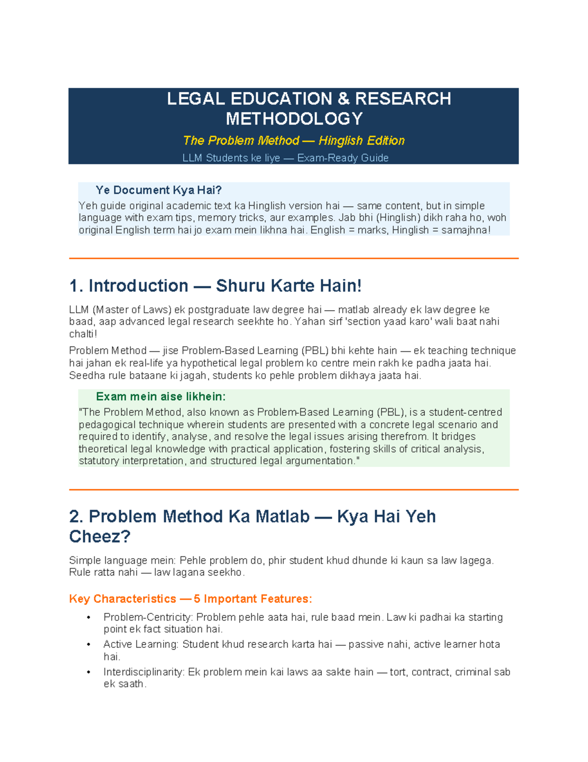 LLM Problem Method: Hinglish Guide for Legal Education Success - Studocu