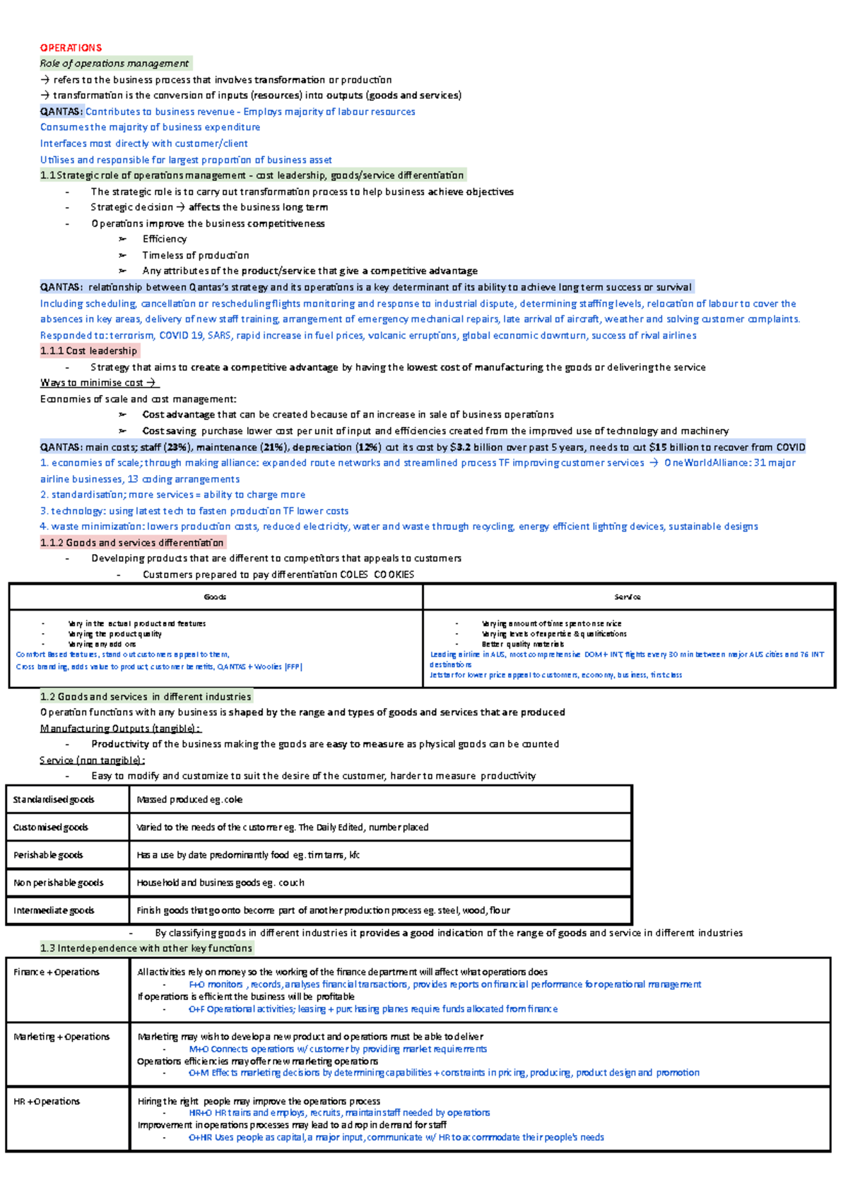 2021 HSC Business Operations Notes: Qantas Case Study Insights - Studocu