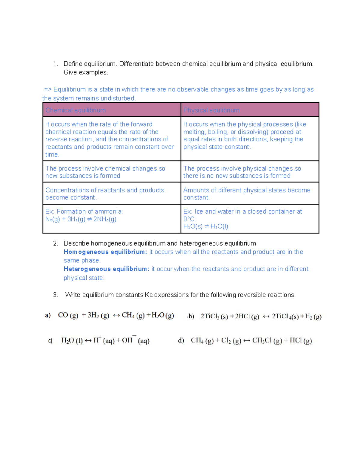 Equilibrium Concepts: Chemical vs Physical (Tutorial 5 PC) - Studocu