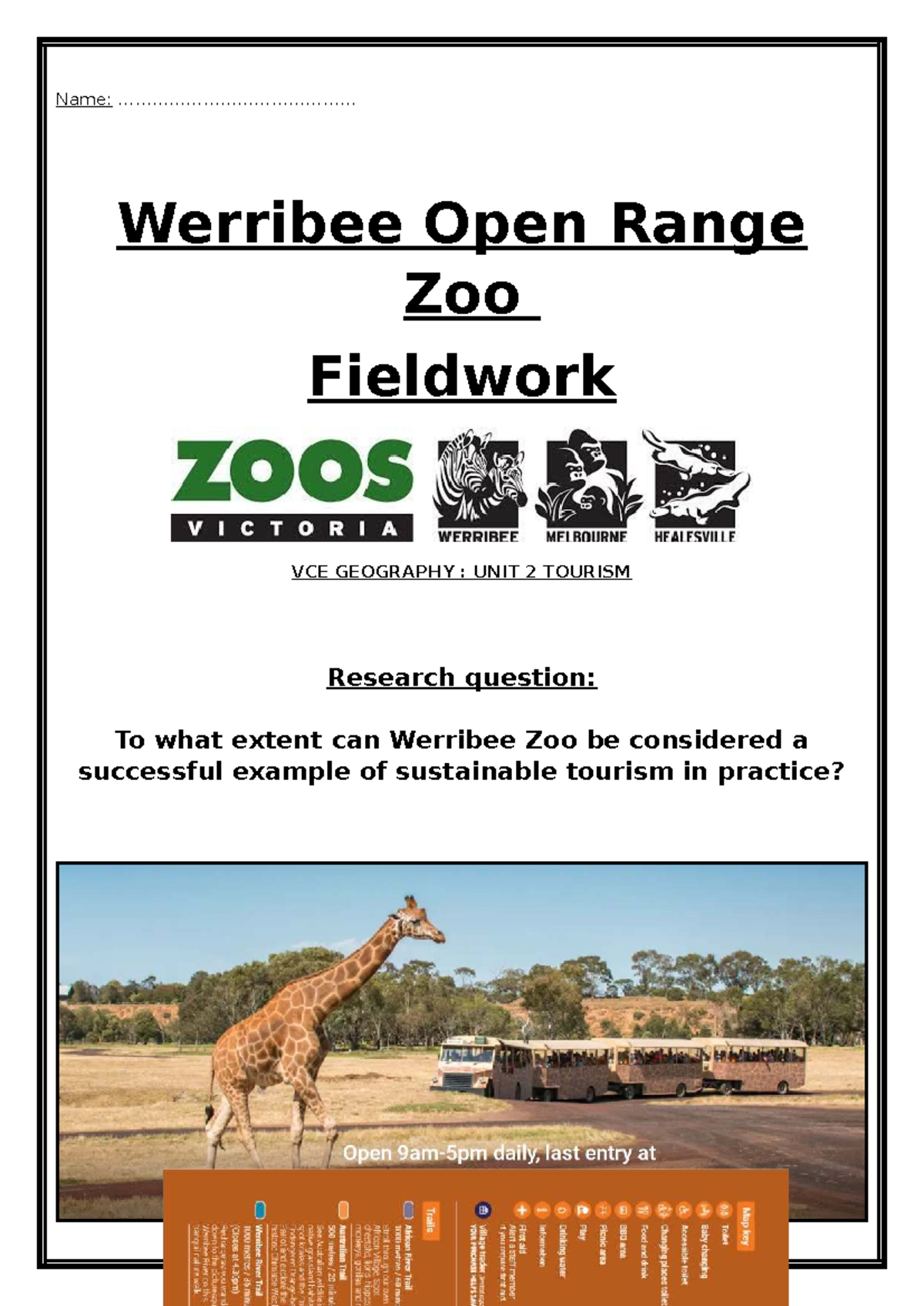 Werribee Zoo Fieldwork Report 2025: VCE Geography Unit 2 Tourism - Studocu