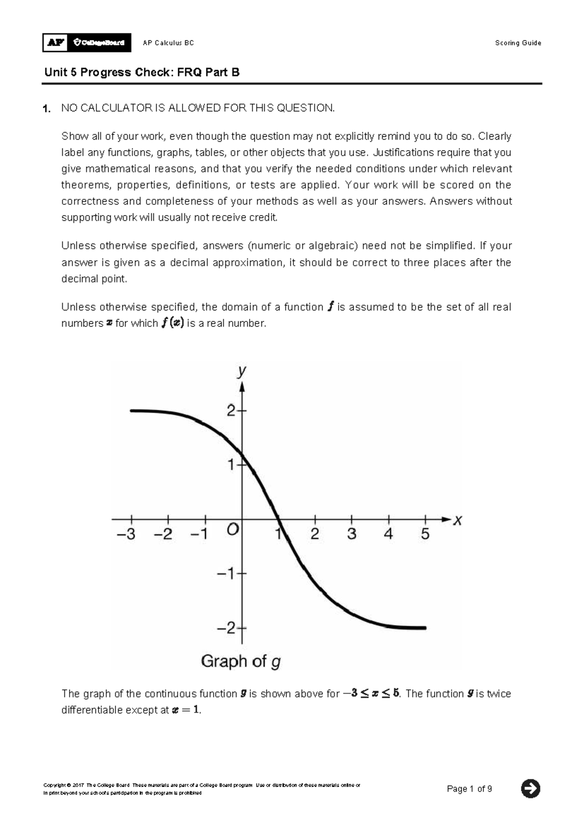 AP Calculus BC U5 Progress Check: FRQ Part B Scoring Guide - Studocu