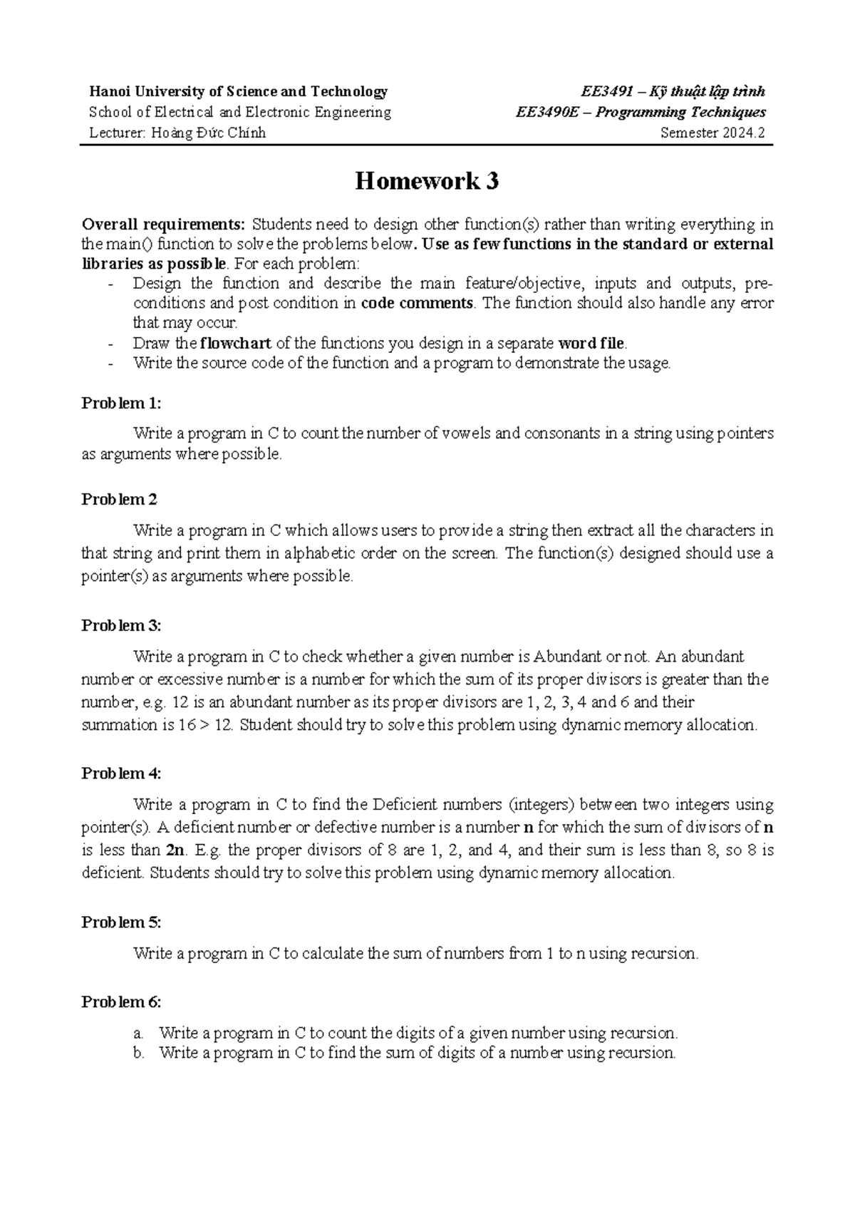EE3490E Homework 3: Programming Techniques - C Function Design Tasks ...