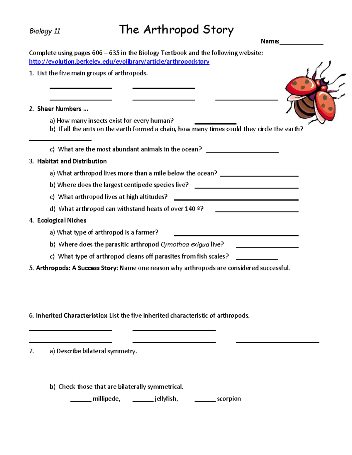 Arthropod Webquest - Biology 11 Study Guide - Studocu