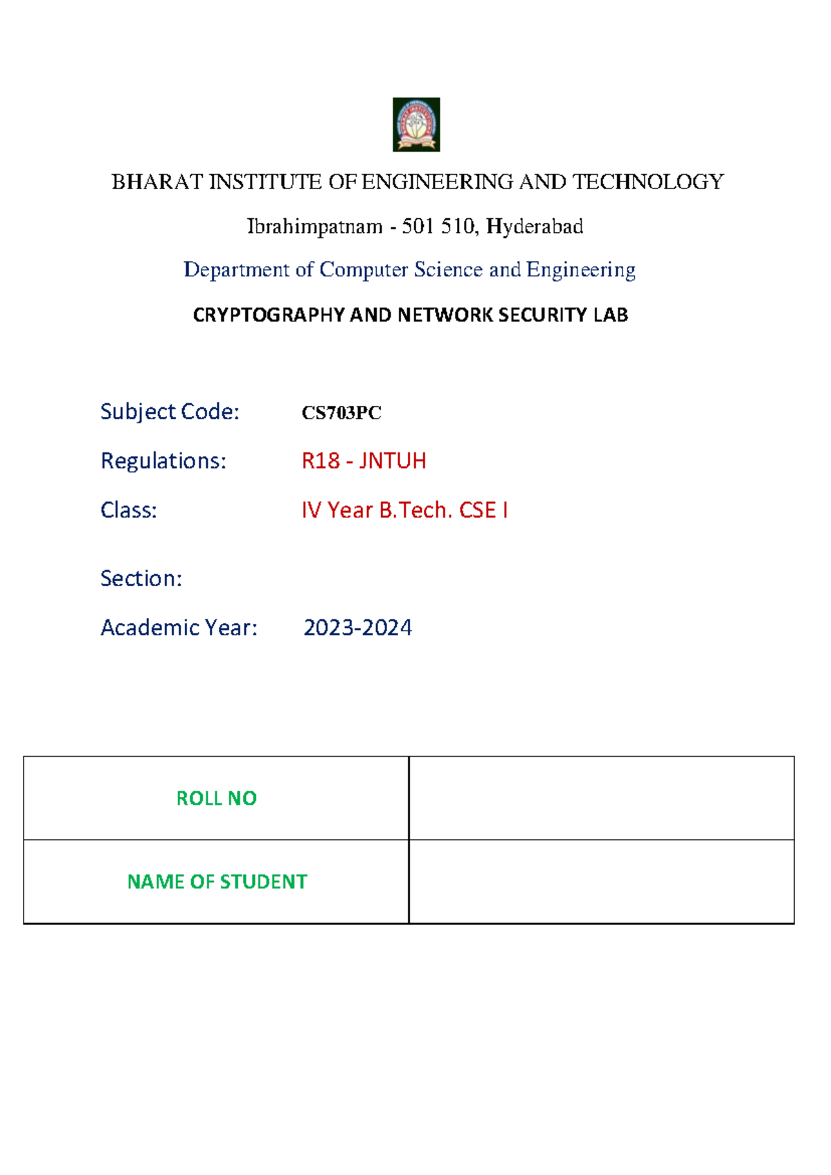 CNS lab manual 2024 - Computer Science Engineering - BHARAT INSTITUTE ...