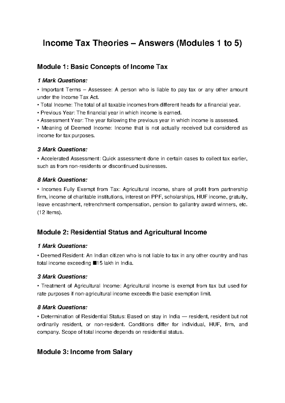 Income Tax Theories Answers (Modules 1-5) - Key Concepts & Questions ...