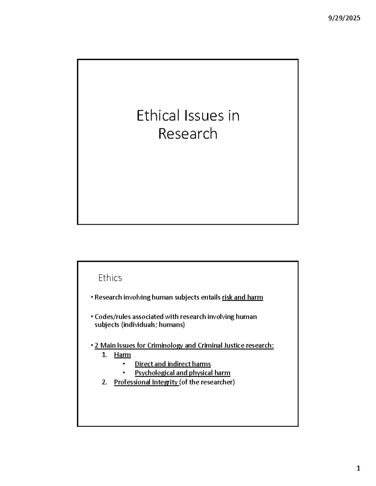 Ethical Issues in Research: Integrity and Risks Overview (CRJ 202 ...