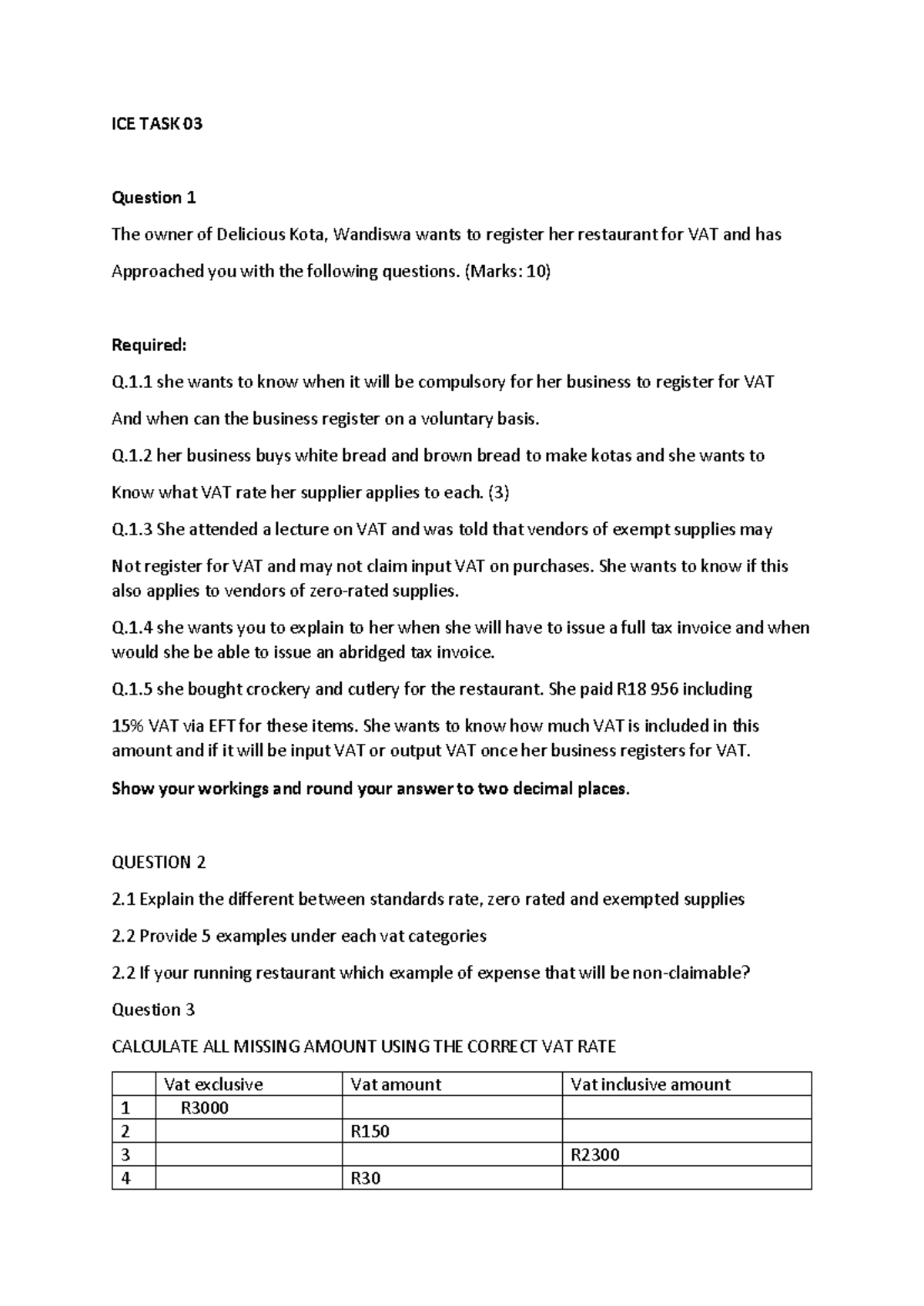ICE TASK 03: VAT Registration and Calculations - Studocu