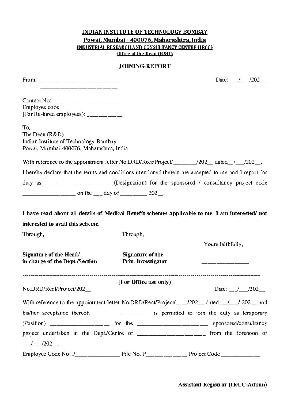 IIT Bombay IP Policy Acceptance Form for Project Staff - Studocu