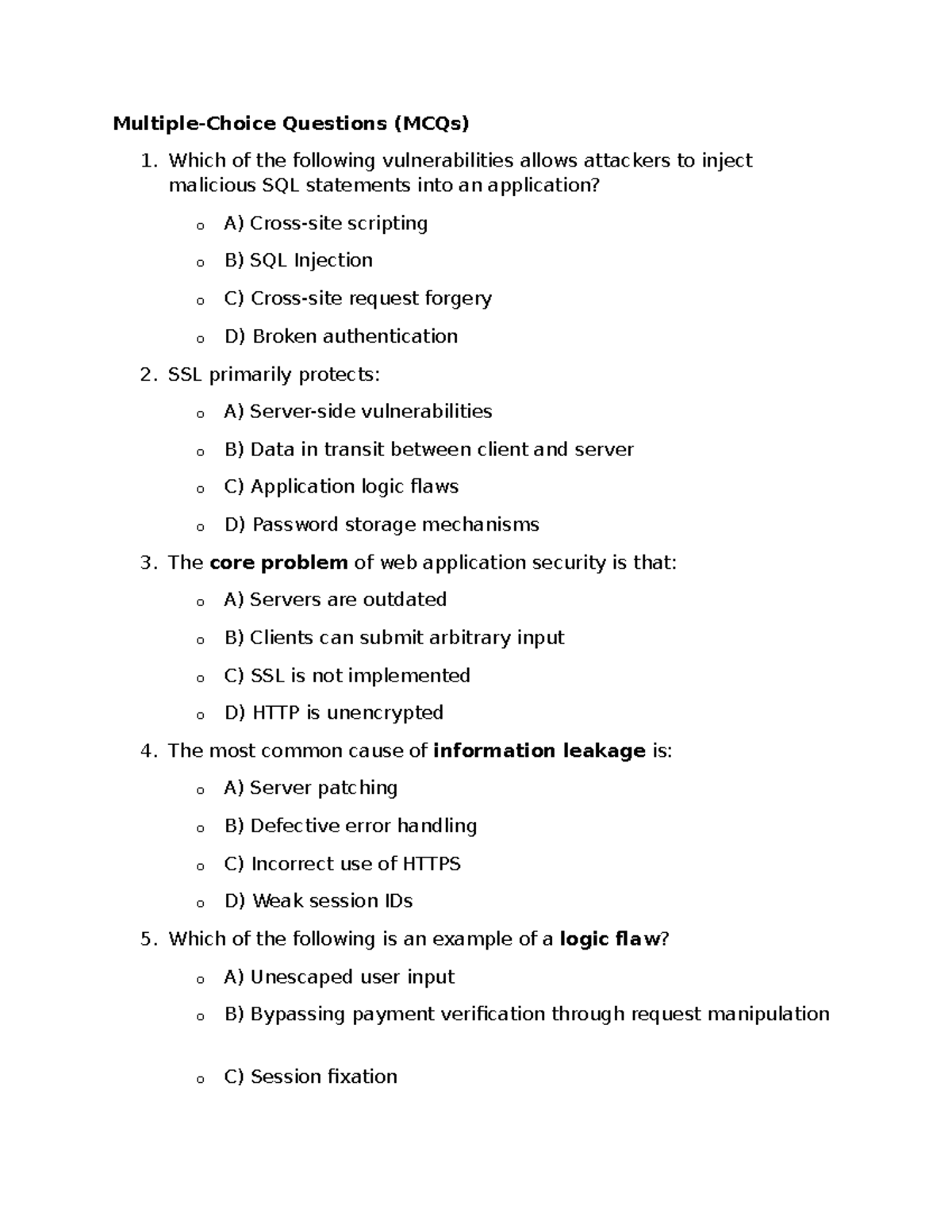Practice Questions (MCQs) - Database Security (Chapter 7) - Studocu