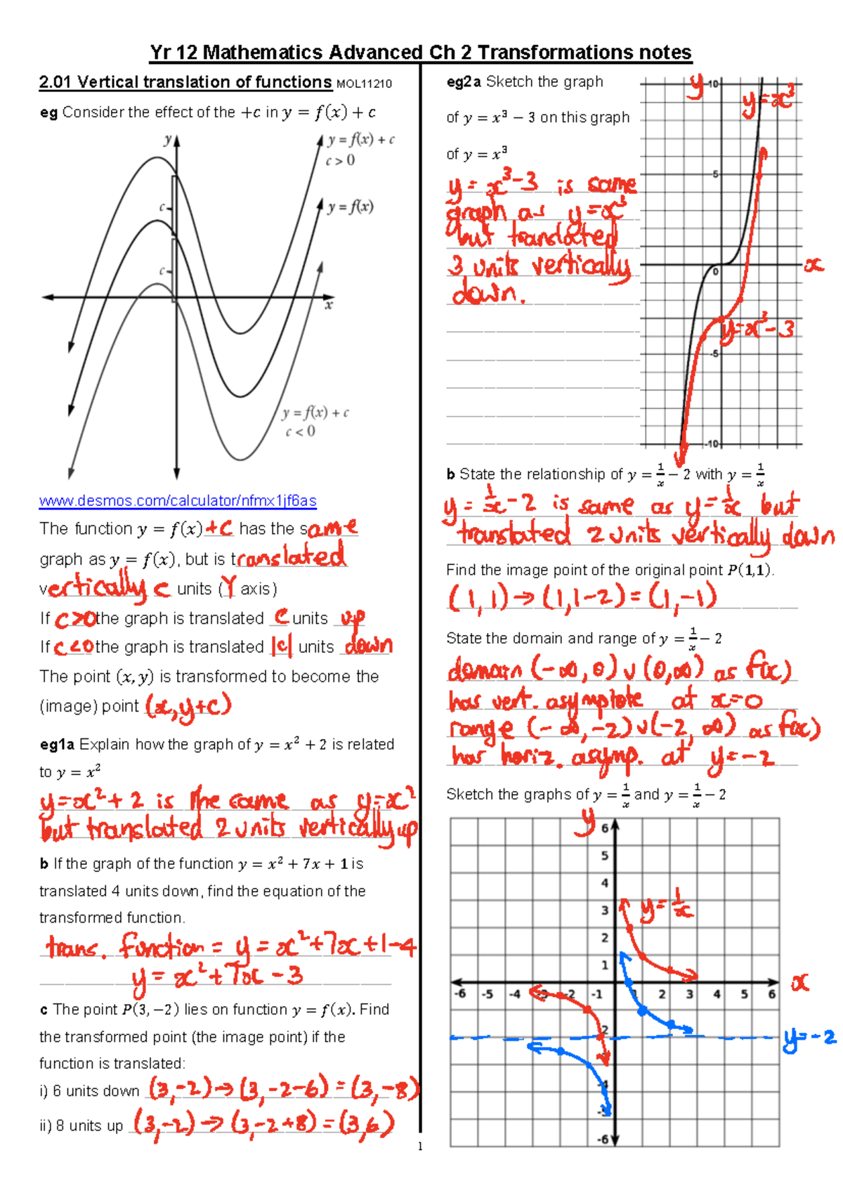 Yr 12 Mathematics Advanced Ch 2 Transformations & Graphing Techniques ...