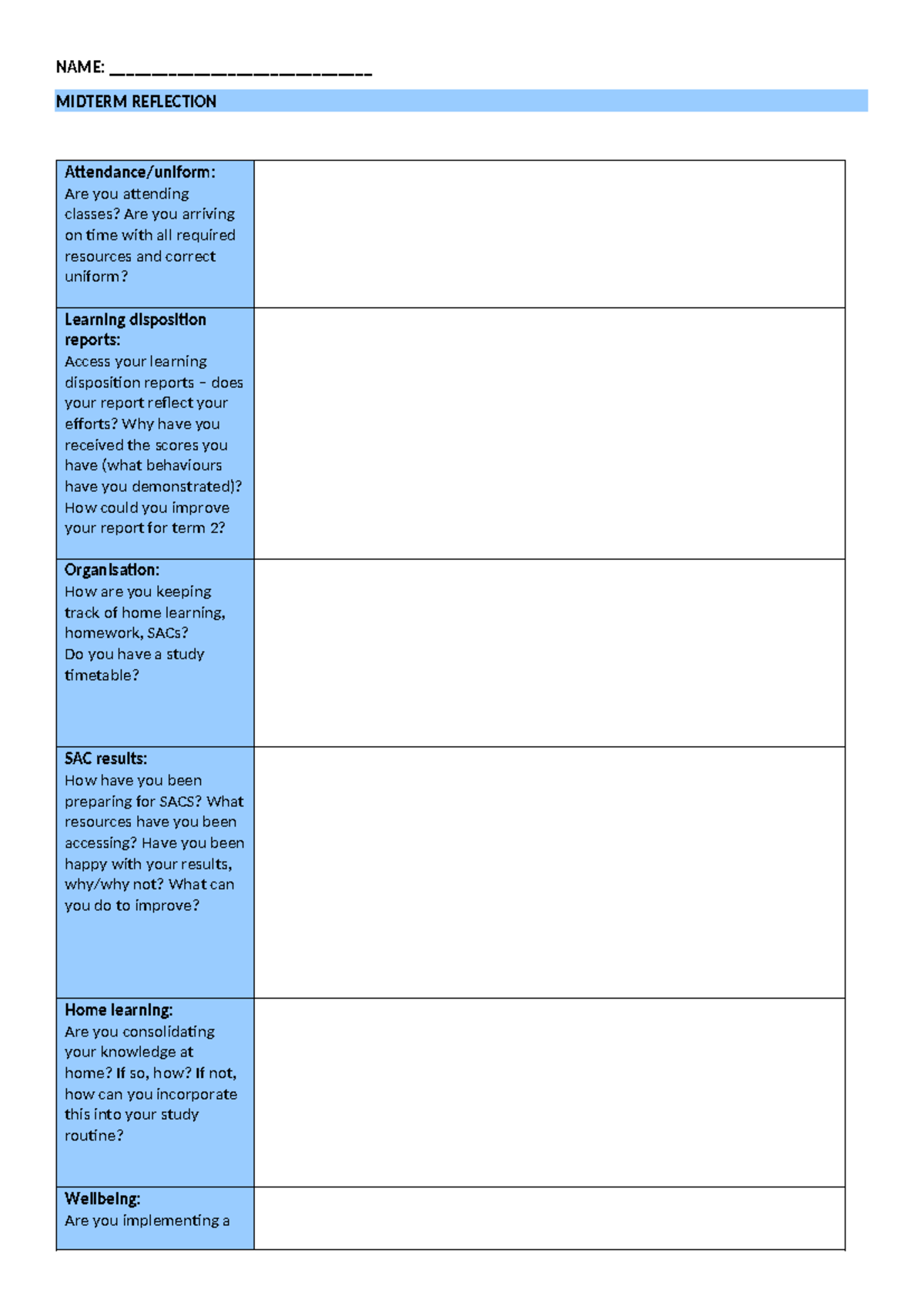 NAME: MIDTERM REFLECTION - Strategies for Improvement and Success - Studocu