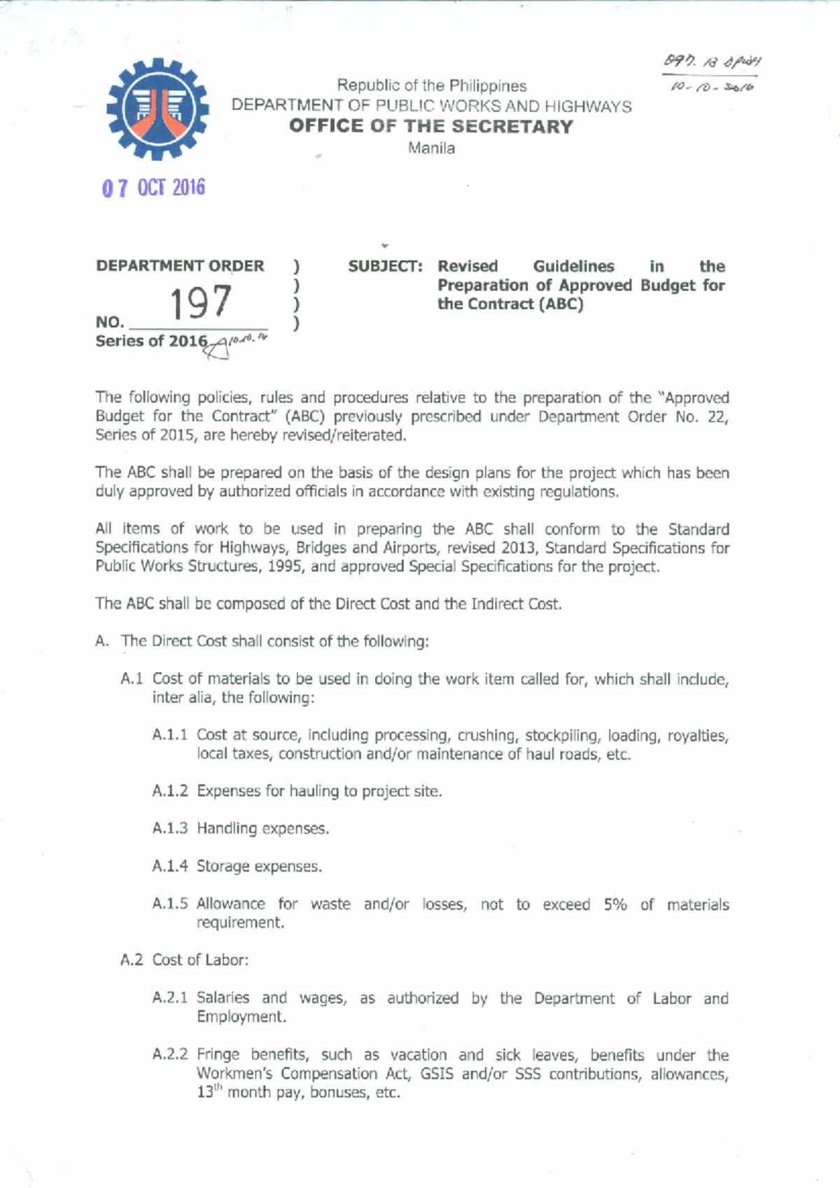 Revised Guidelines for Approved Budget for Contract (ABC) - DO 197 ...