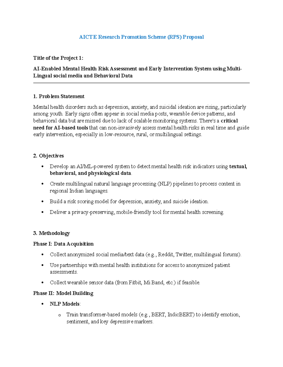 AICTE RPS Proposal: Multimodal Mental Health Risk Assessment System ...