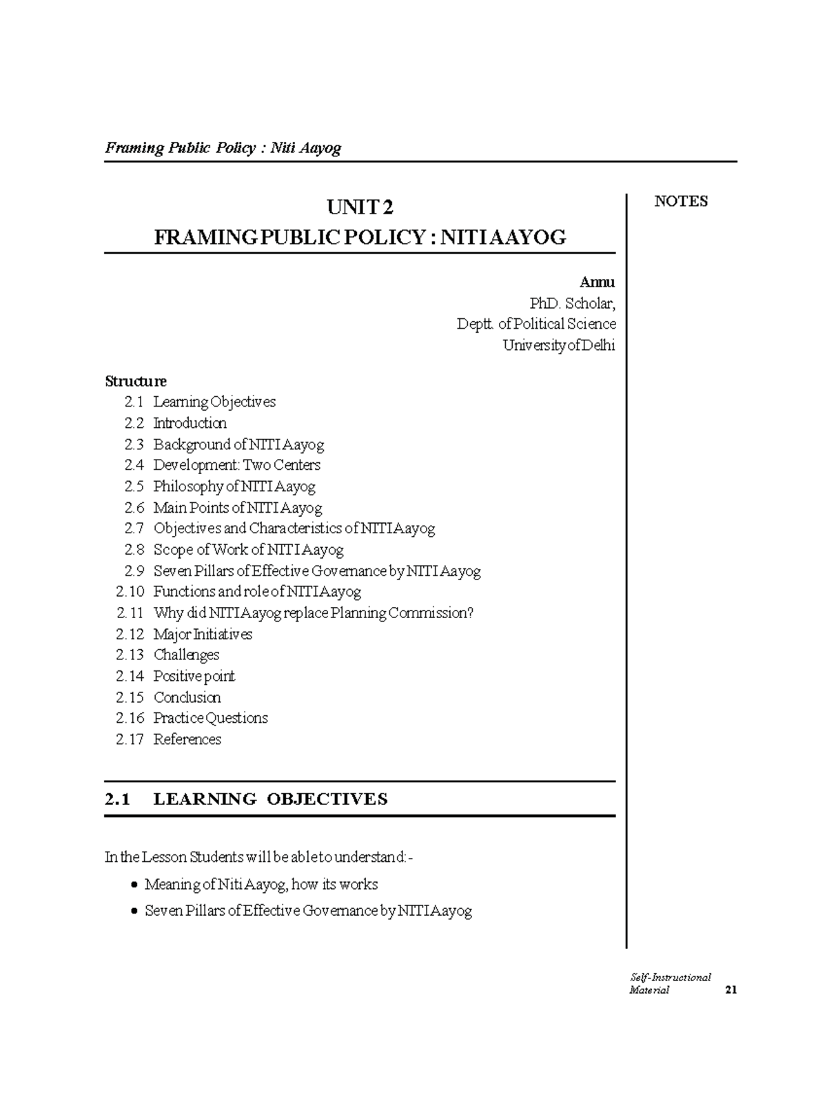 Framing Public Policy: NITI Aayog Unit 2 Notes for Political Science ...