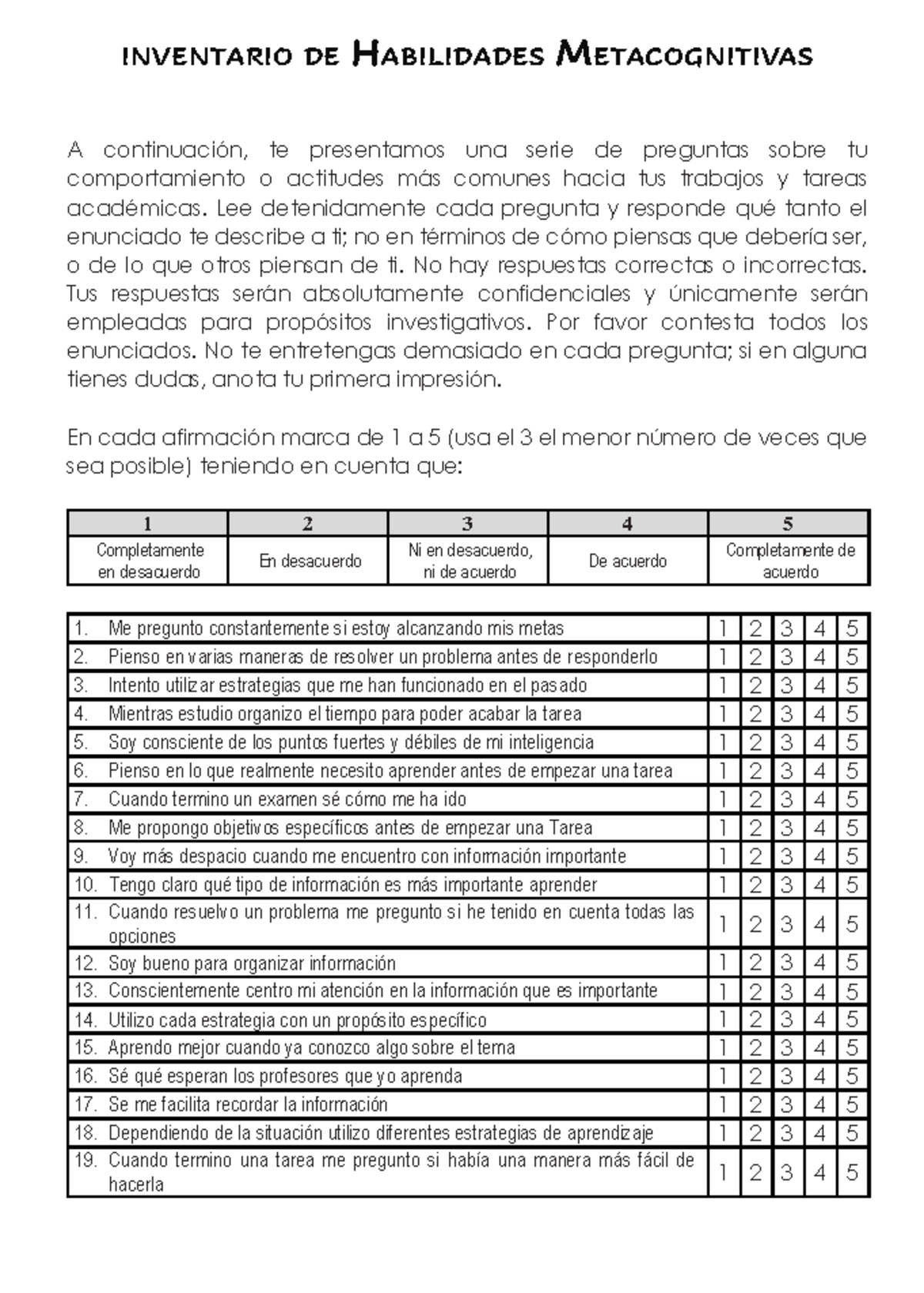 Inventario de Habilidades Metacognitivas - AS Intelectual HAB. META ...