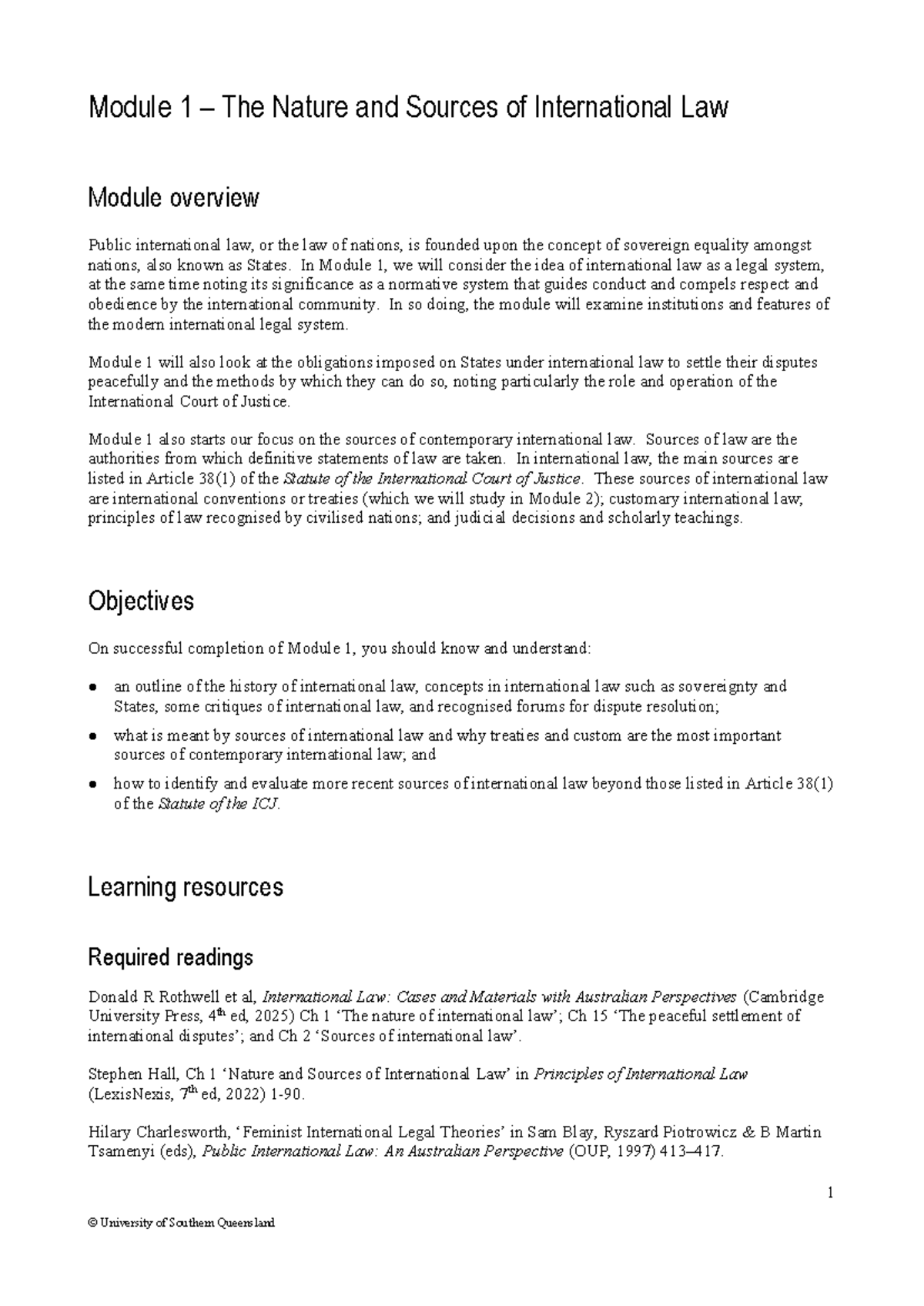 Module 1: Nature and Sources of International Law - Studocu