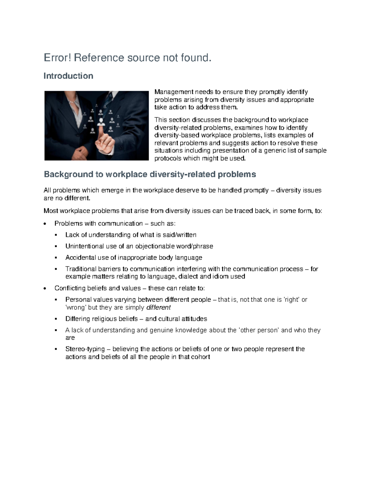 Unit 8 - Improving Towards a Welcoming Workplace - Error! Reference ...