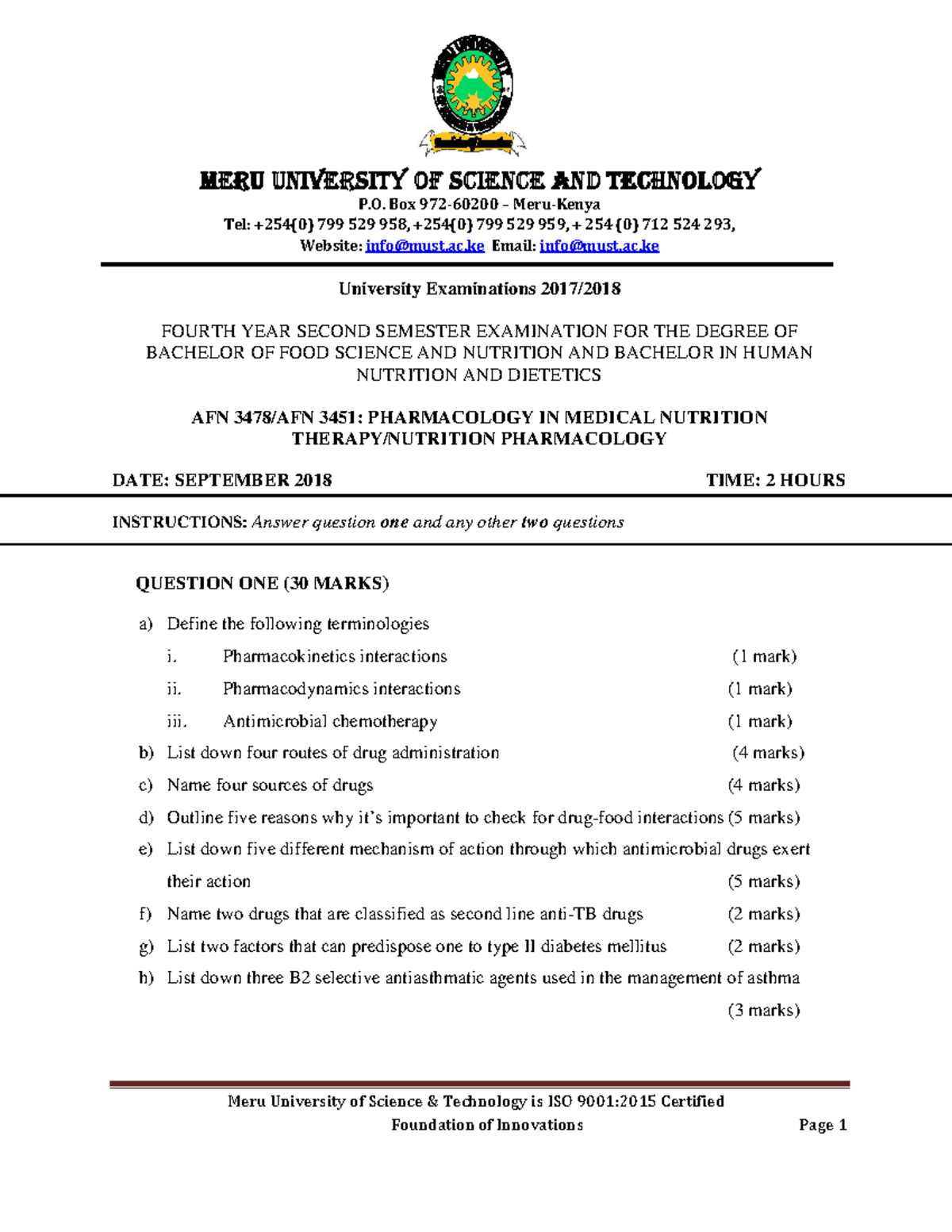 AFN 3451: Pharmacology in Medical Nutrition Exam Notes - Studocu
