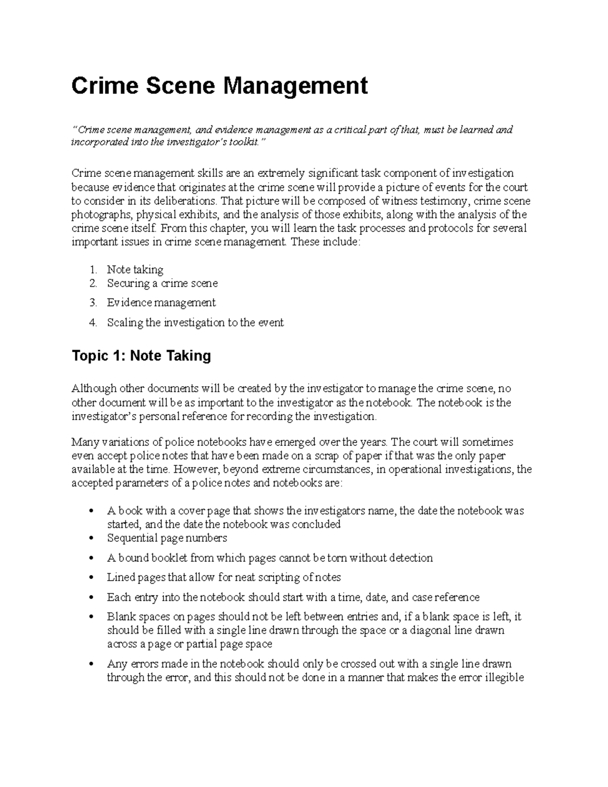 Crime Scene Management Techniques: Processes and Protocols - Studocu