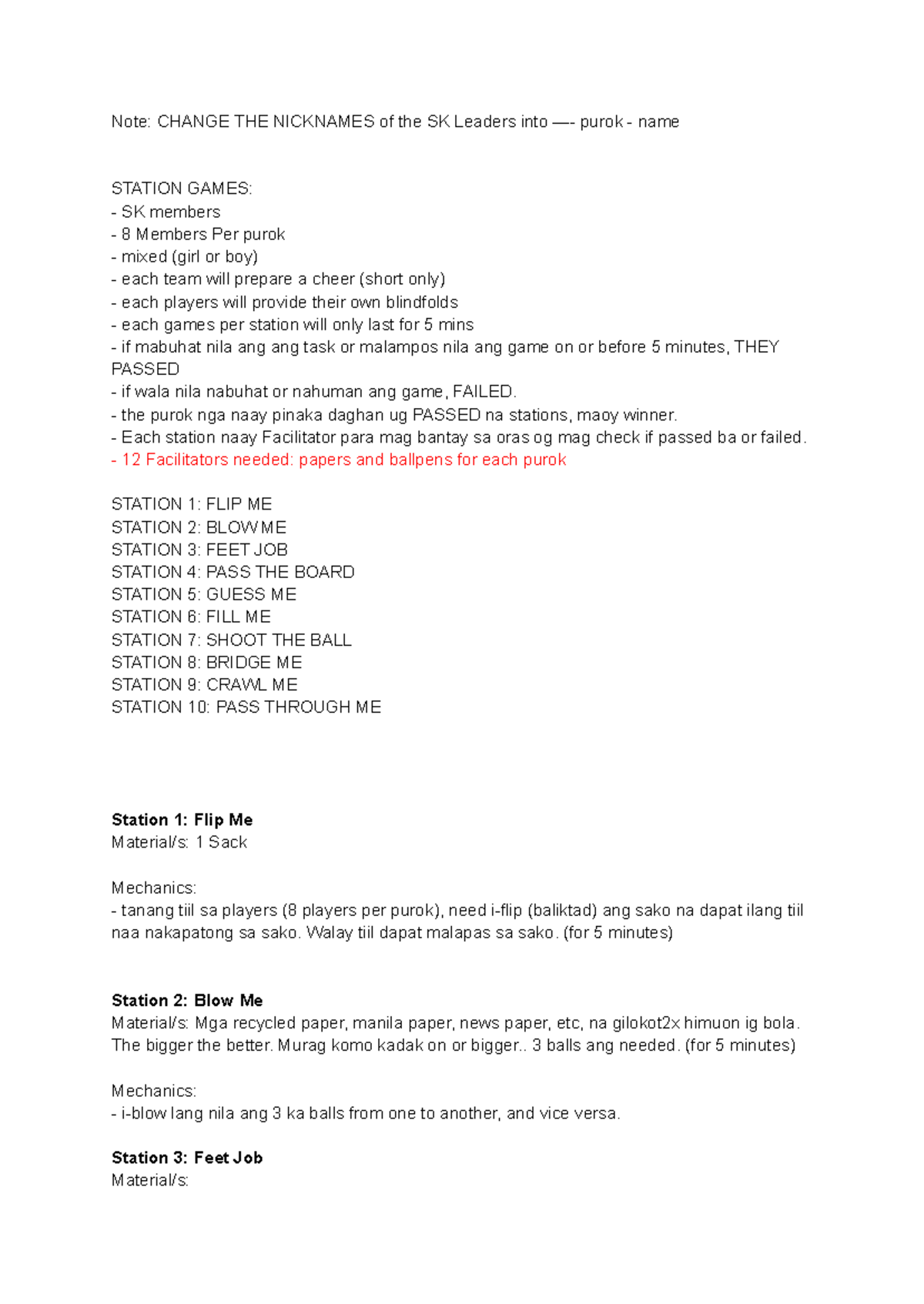 Station Games Guide for SK Leaders and Members - Studocu