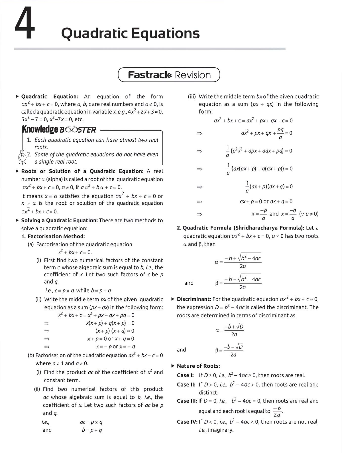 Selfstudys com file - Help with the notes - 4 Quadratic Equations ...
