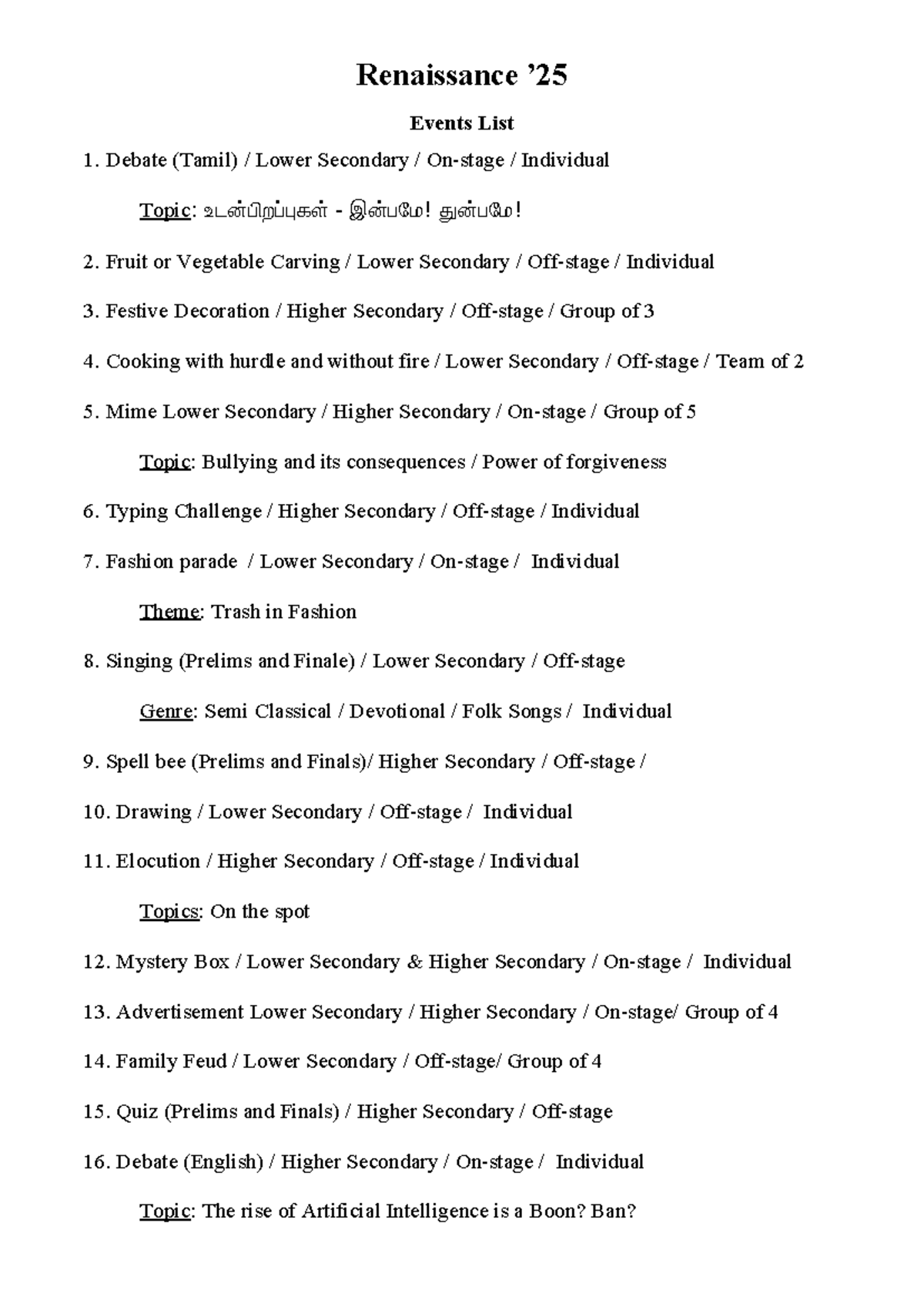 Renaissance '25 Events: Comprehensive List of Activities and ...