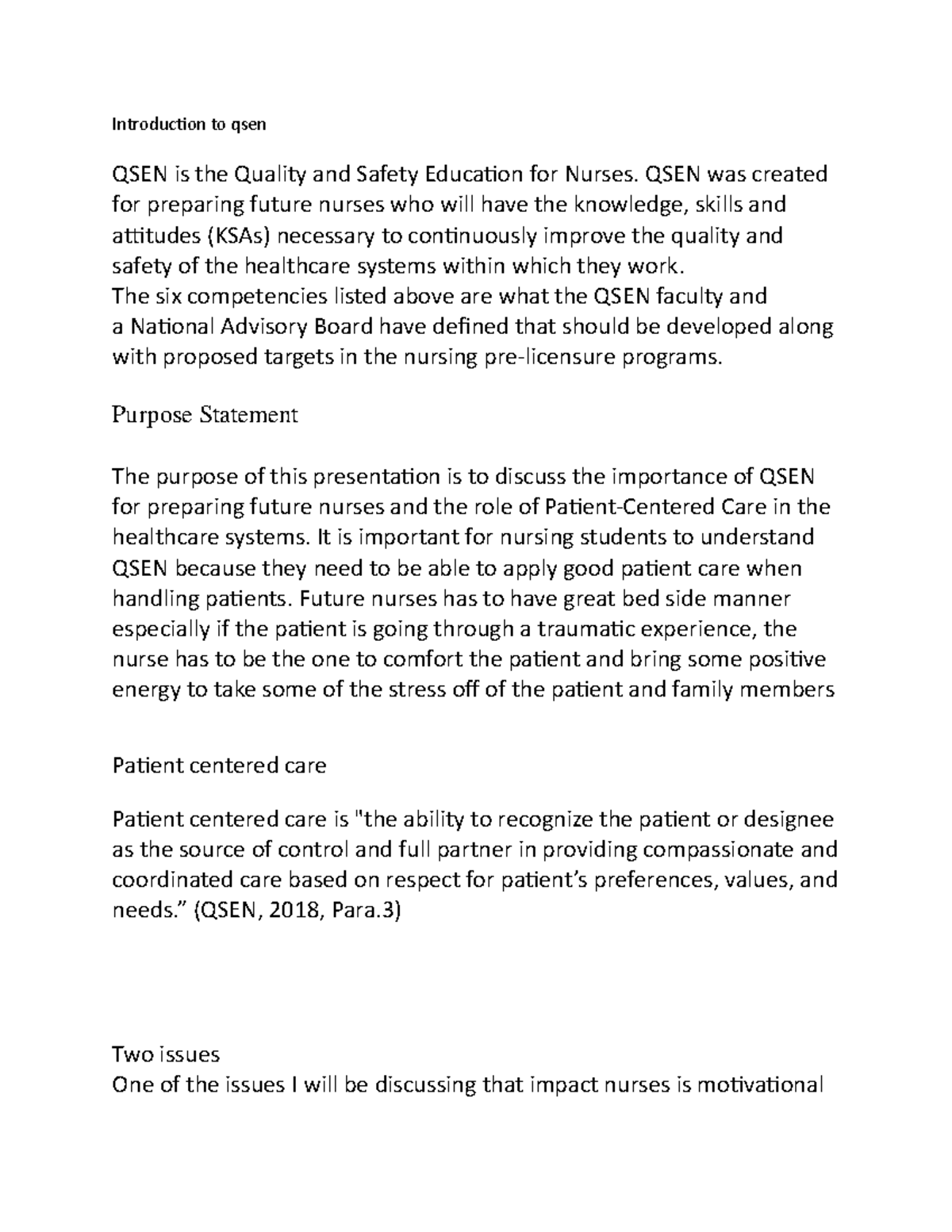 QSEN Patient Care Presentation: Enhancing Nursing Skills for Quality ...