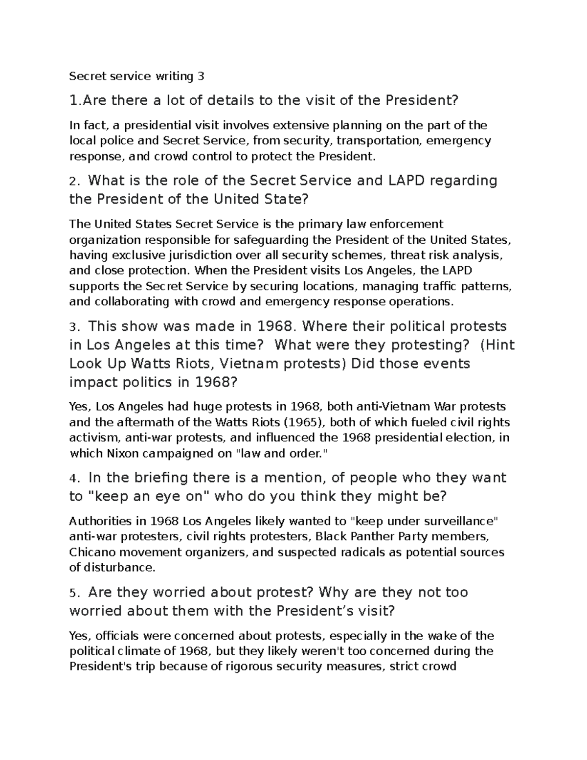 Secret service writing 3 - 2. What is the role of the Secret Service ...