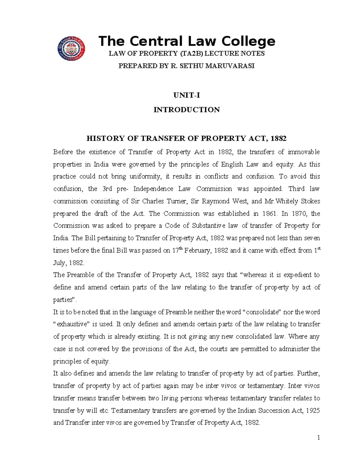 TA2B - LAW OF PROPERTY: Comprehensive Lecture Notes on Transfer of ...