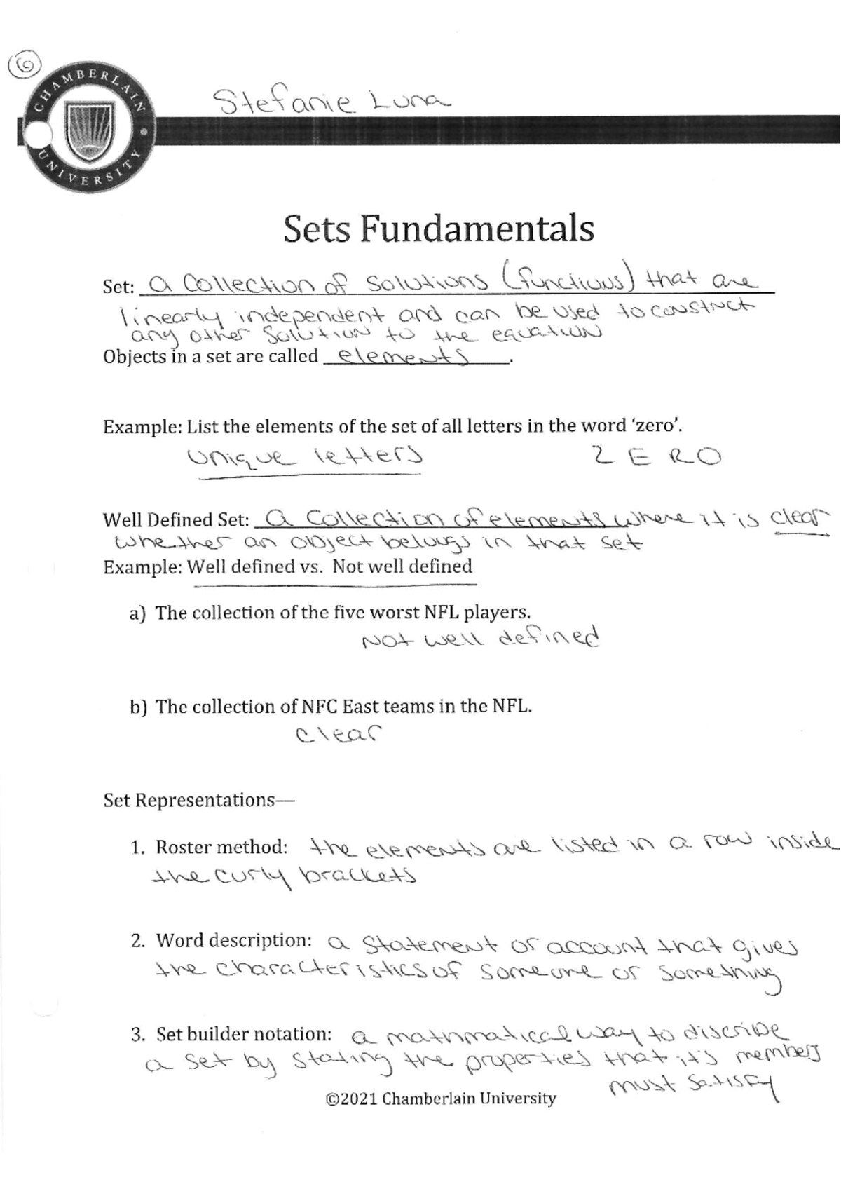 Sets Fundamentals WK 1 - Worksheets on Well-Defined Sets - Studocu