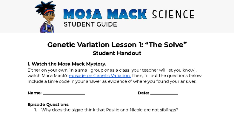 Genetic Variation Lesson 1: Mosa Mack Mystery Handout - Studocu