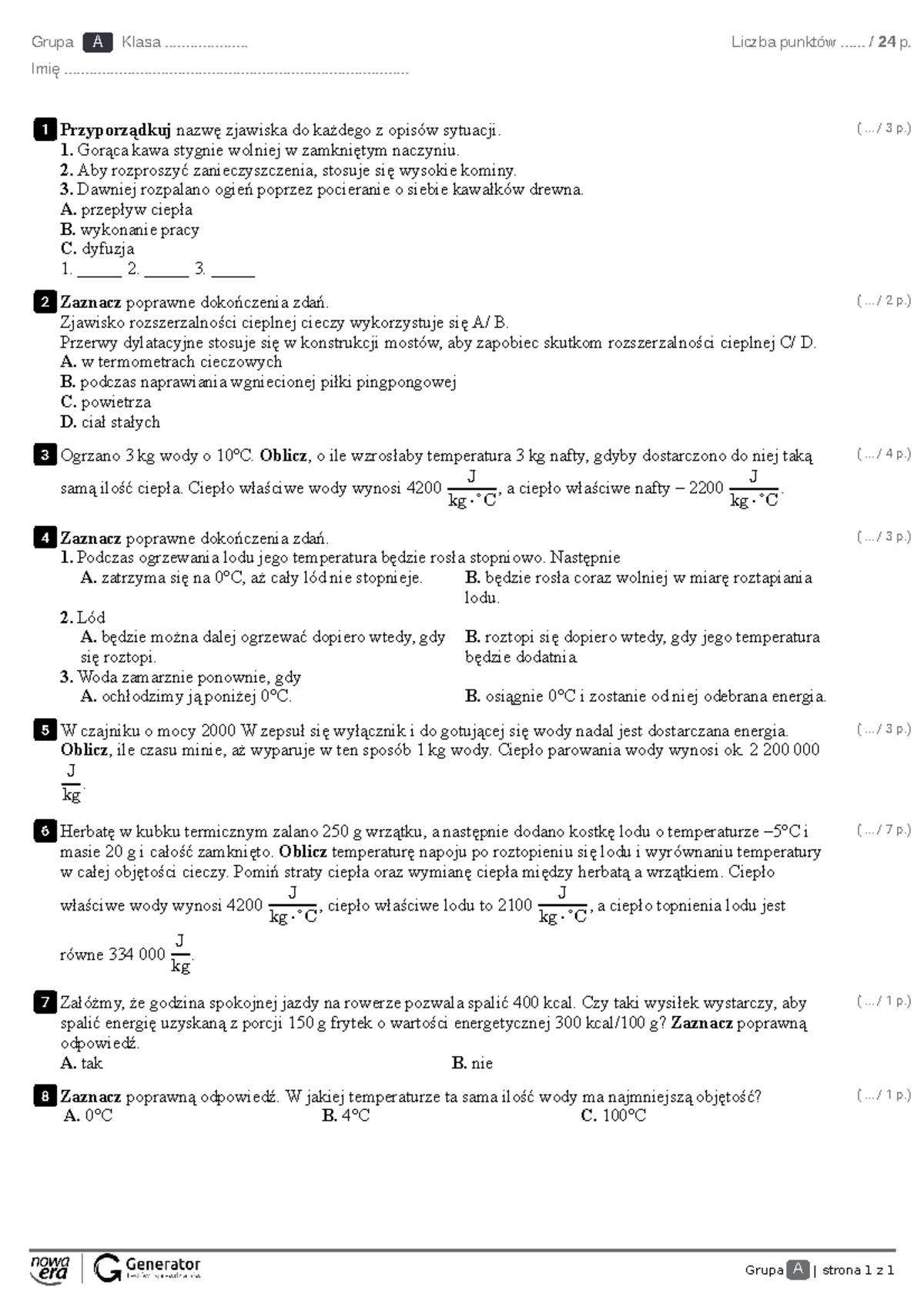 Sprawdzian Z Termodynamiki Klasa 7 www.studocu.com