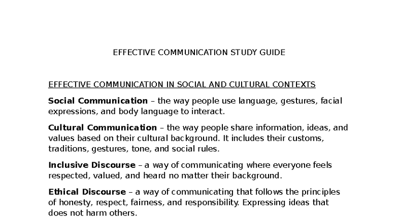 Effective Communication Study Guide: Social & Cultural Contexts - Studocu