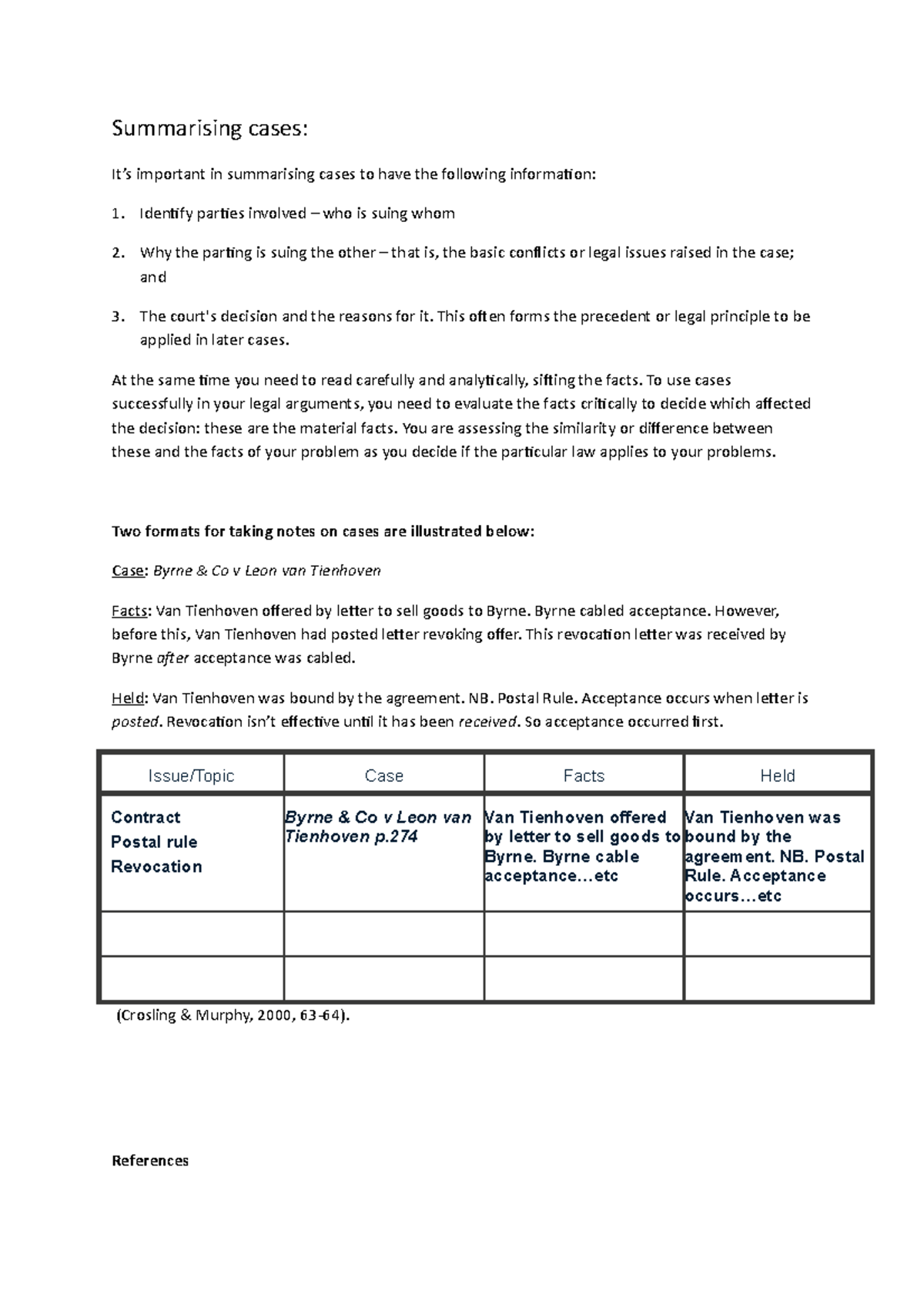 Summarising-cases - Notes - Summarising cases: It’s important in ...