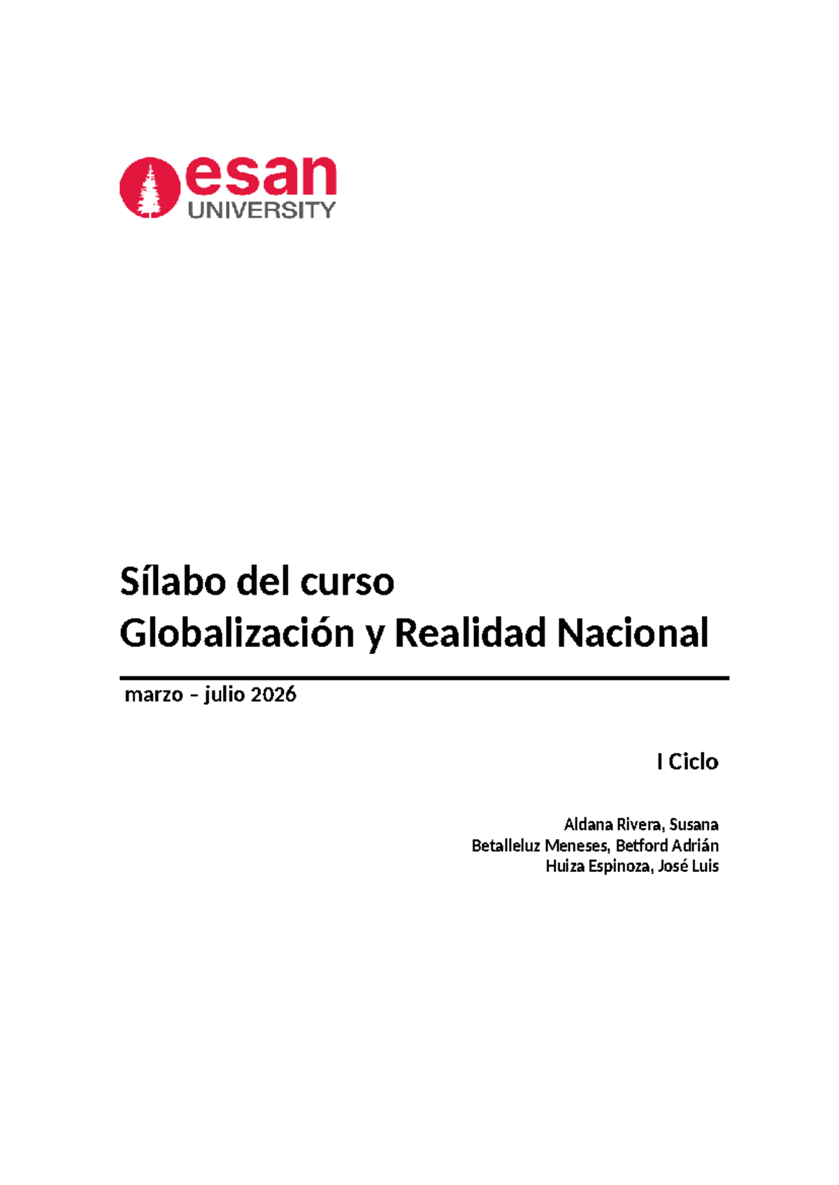 Sílabo del Curso 03032: Globalización y Realidad Nacional 2026-1 - Studocu
