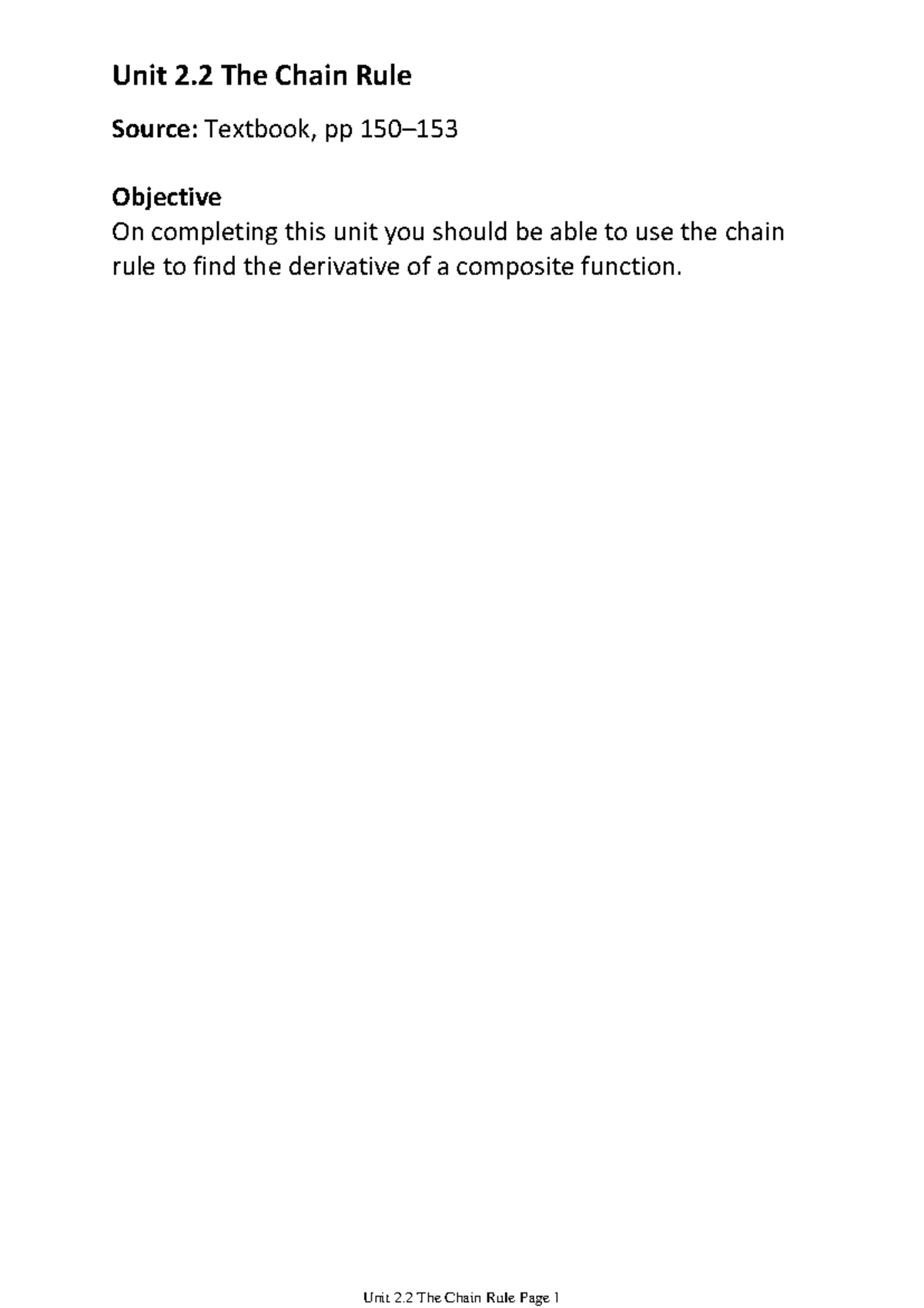 Unit 2.2 Chain Rule: Mastering Derivatives of Composite Functions - Studocu