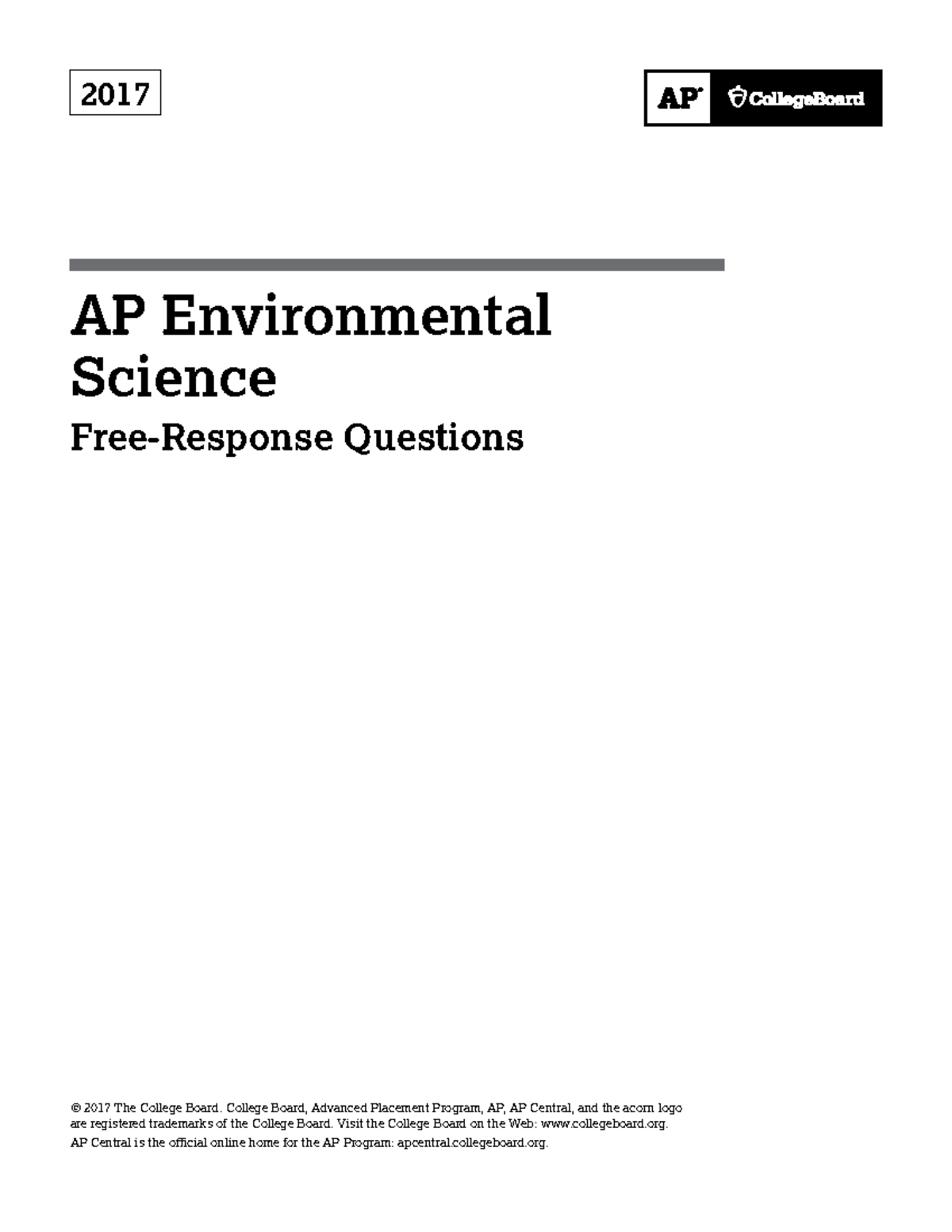 AP Environmental Science 2017 Free-Response Exam Questions - Studocu