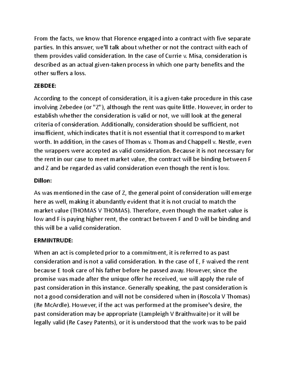 Contractual Consideration Analysis: Validity and Case Studies - Studocu
