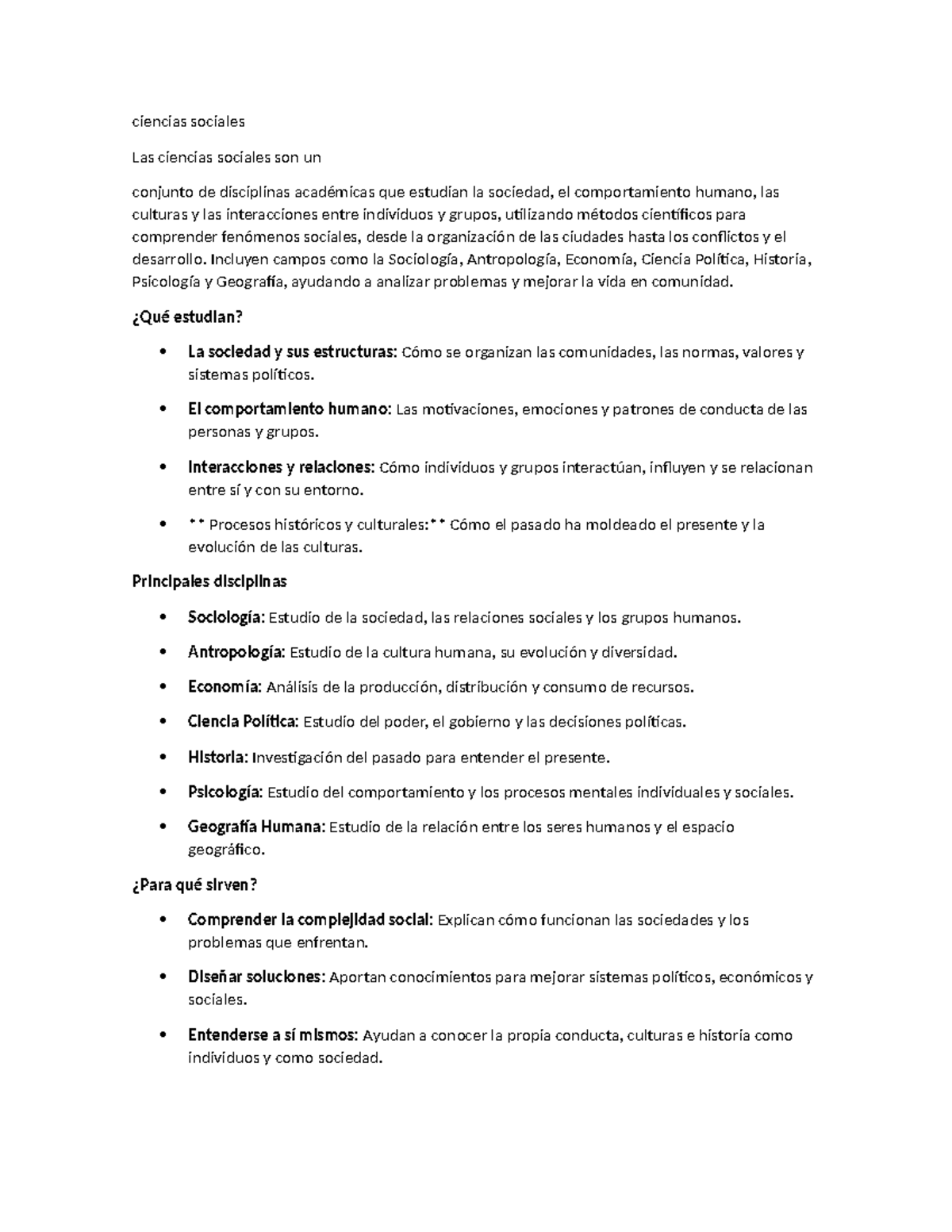 Ciencias Sociales: Estudio de la Sociedad y Comportamiento Humano - Studocu