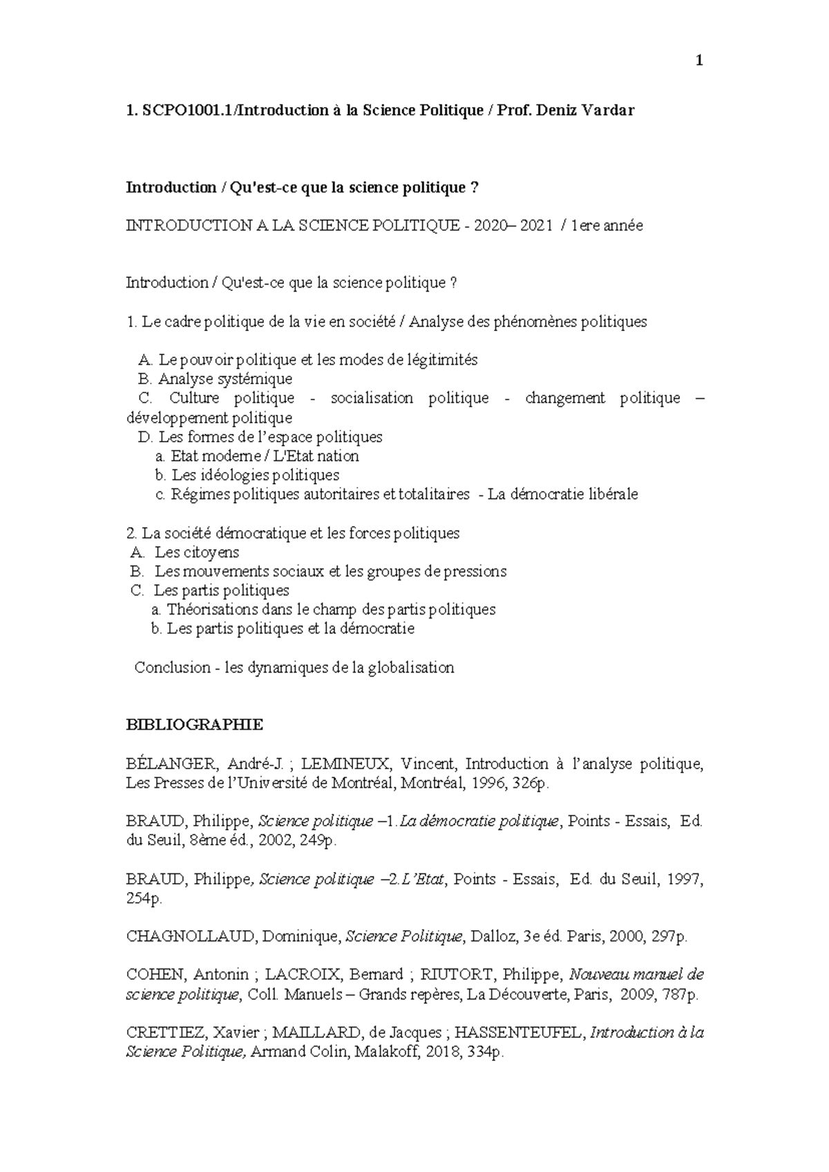 SCPO1001 - Introduction à la Science Politique: Notes de Cours 2021 ...