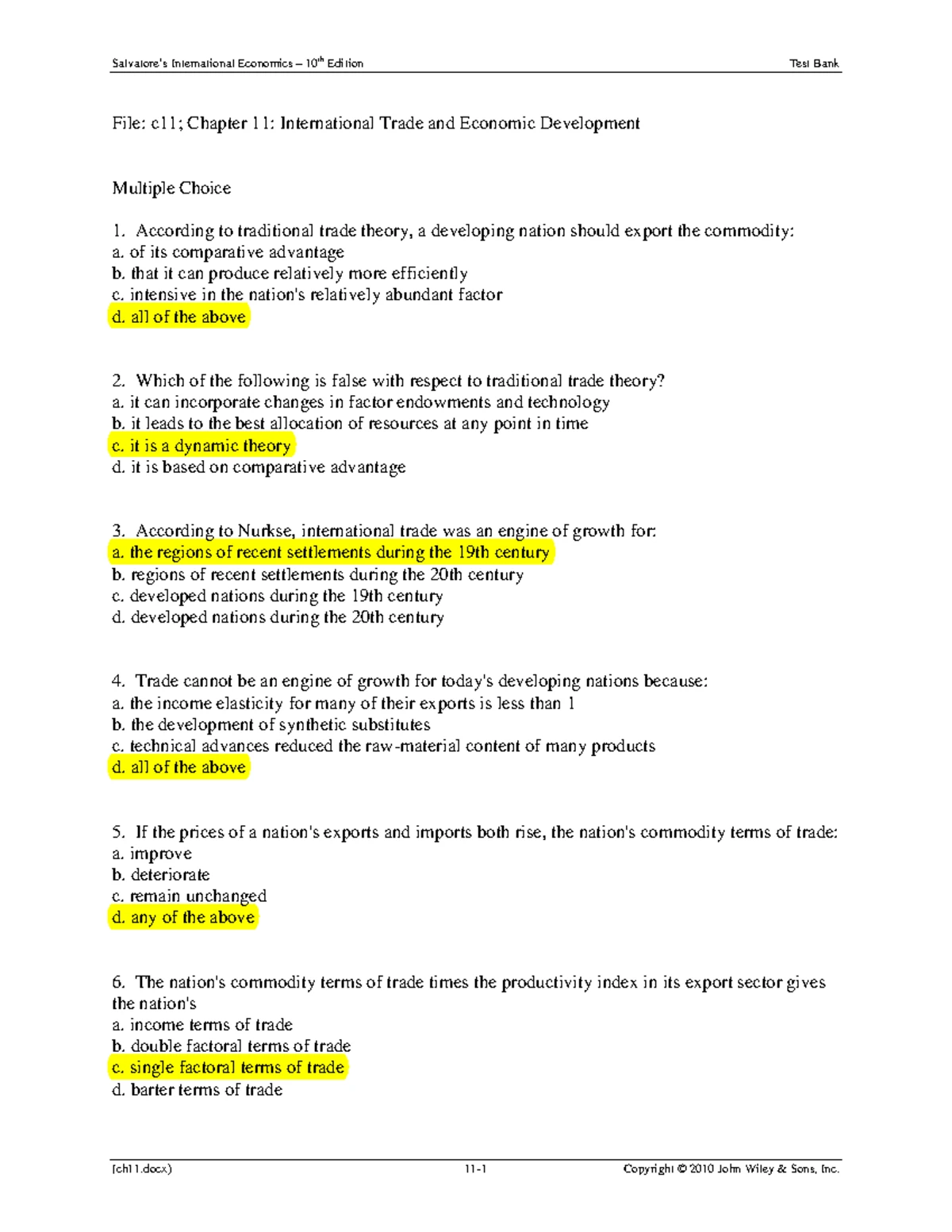 Ch03 - The Standard Theory of International Trade: MCQs & Key Concepts ...