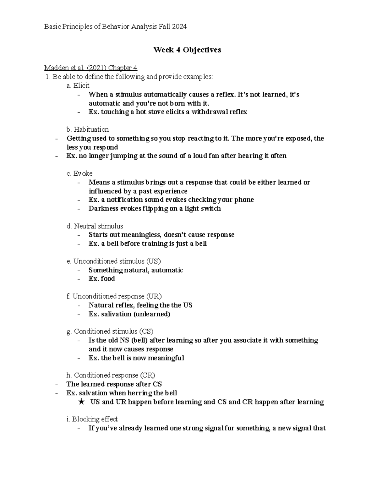 Behavior Analysis Principles: Week 4 Objectives (Fall 2024) - Studocu