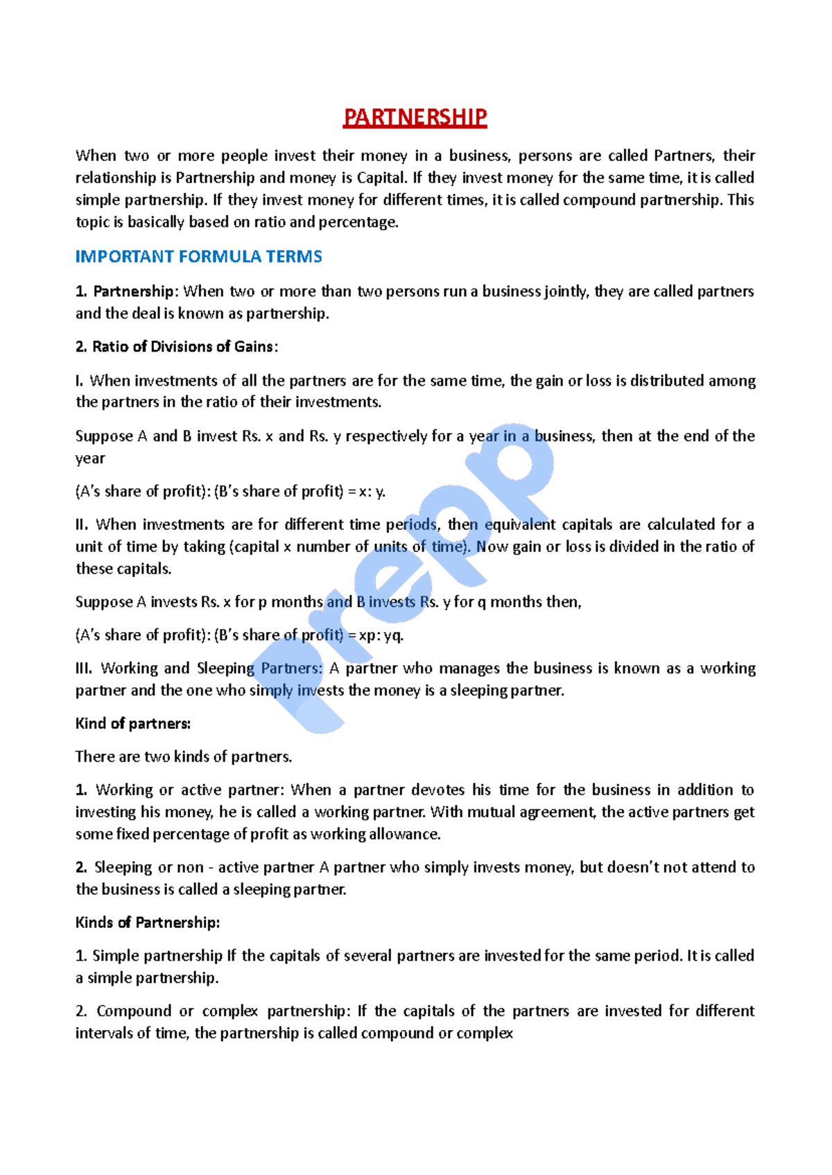 Partnership Concepts and Calculations - Math 101 - Studocu