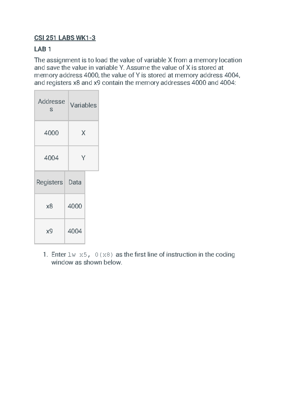 CSI 251 LABS: Lab 1 & 2 - Memory Operations & Odd Sum Calculation - Studocu