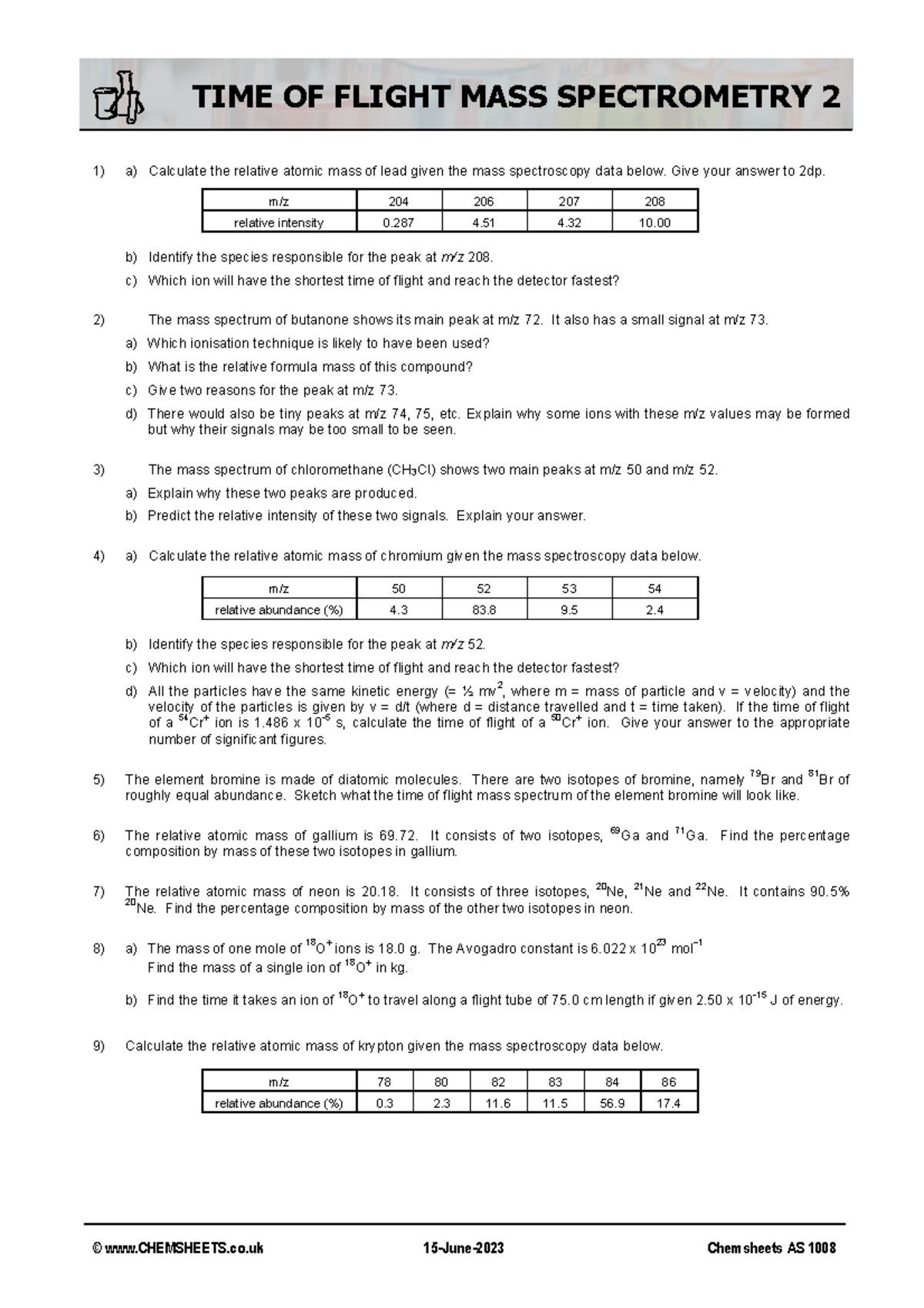 Time of Flight Mass Spectrometry AS 1008 Study Guide - Studocu