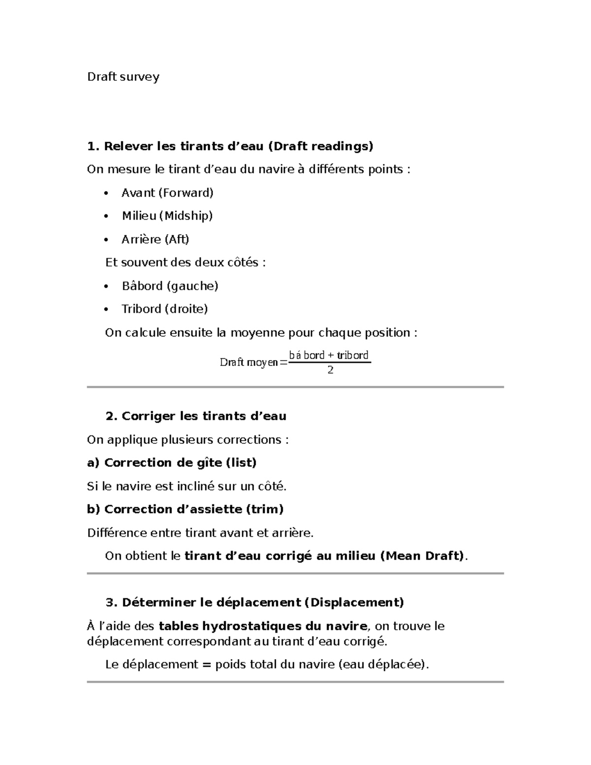 Draft Survey Methodology and Exercises (Draft Survey + Exo) - Studocu