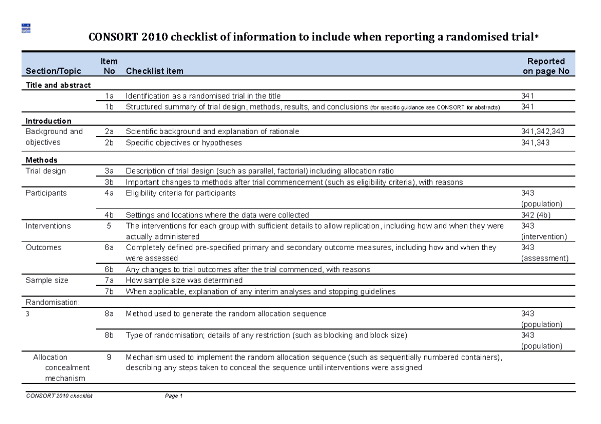 CONSORT 2010 Reporting Checklist for Randomised Trials - Studeersnel