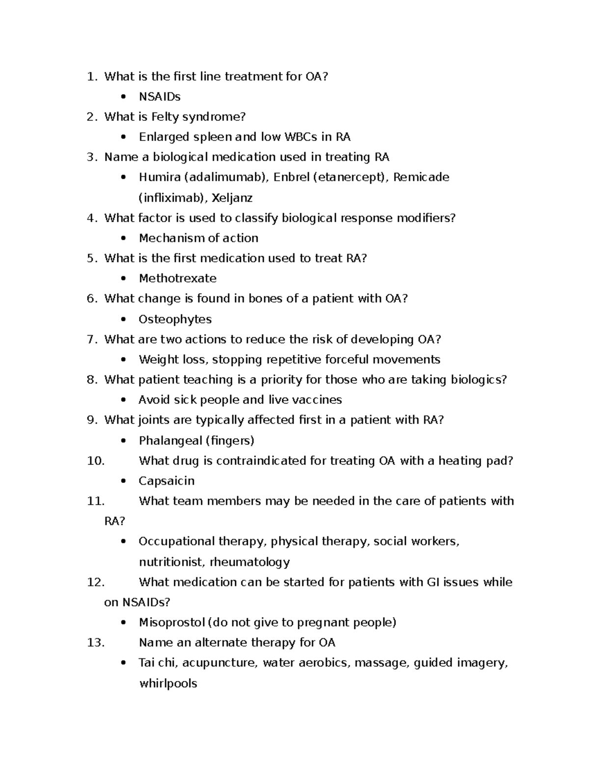 Arthritis Class Practice Questions (Course Code: OA/RA) - Studocu