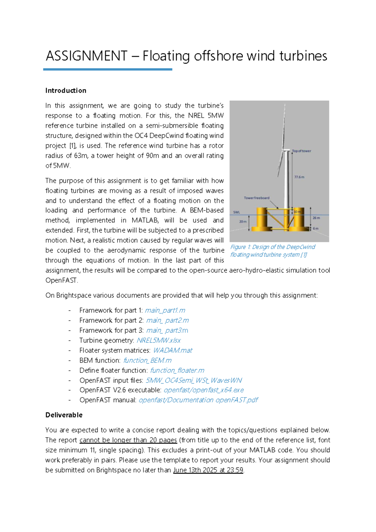 ASSIGNMENT: Floating Offshore Wind Turbines Analysis (ENGR 202 ...